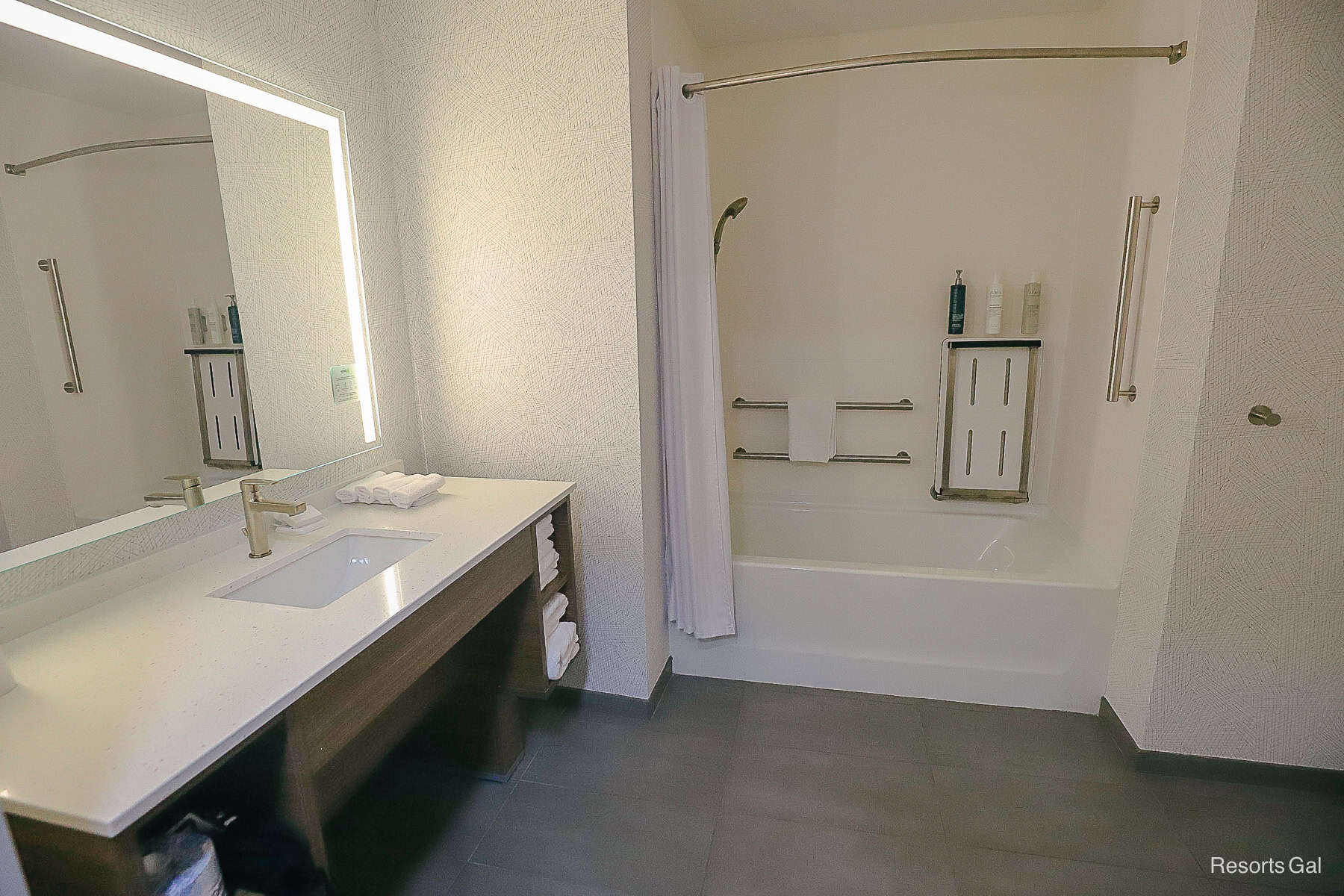 the bathroom at the Hilton Home2 Suites at Winter Garden