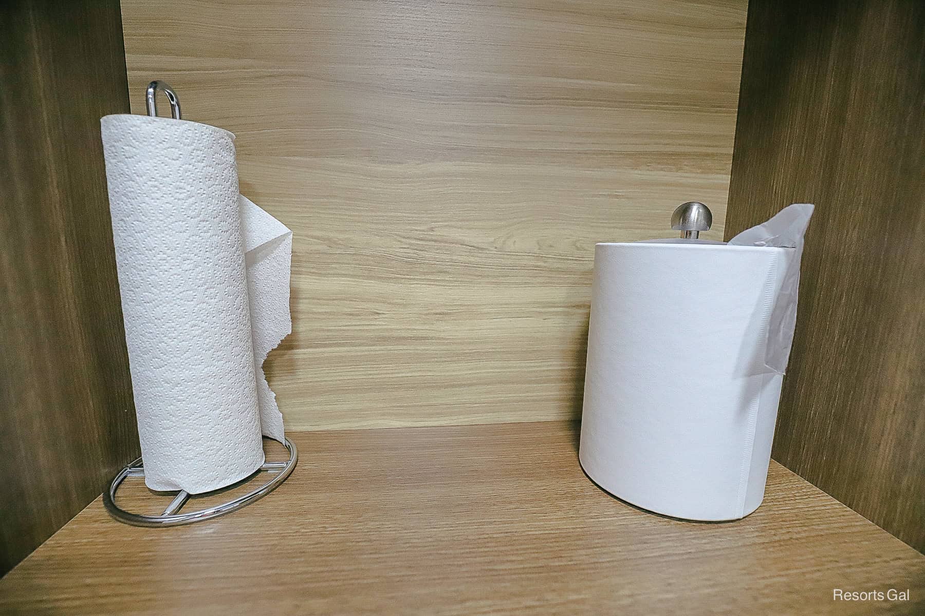 a roll of paper towels and an ice bucket 