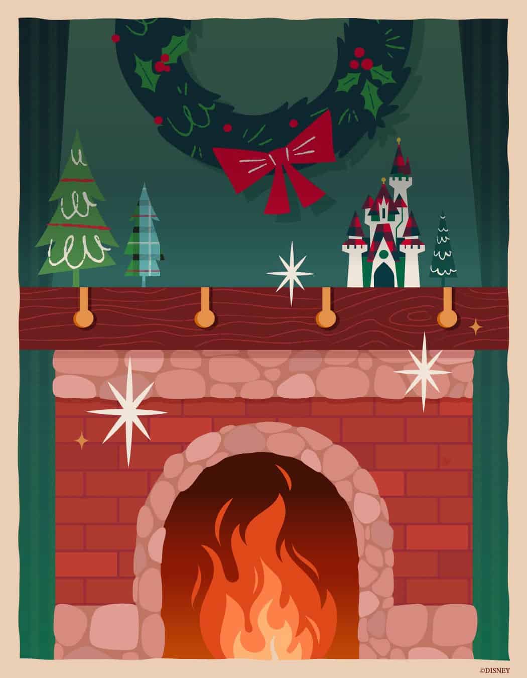 a graphic of a holiday mantle and fireplace