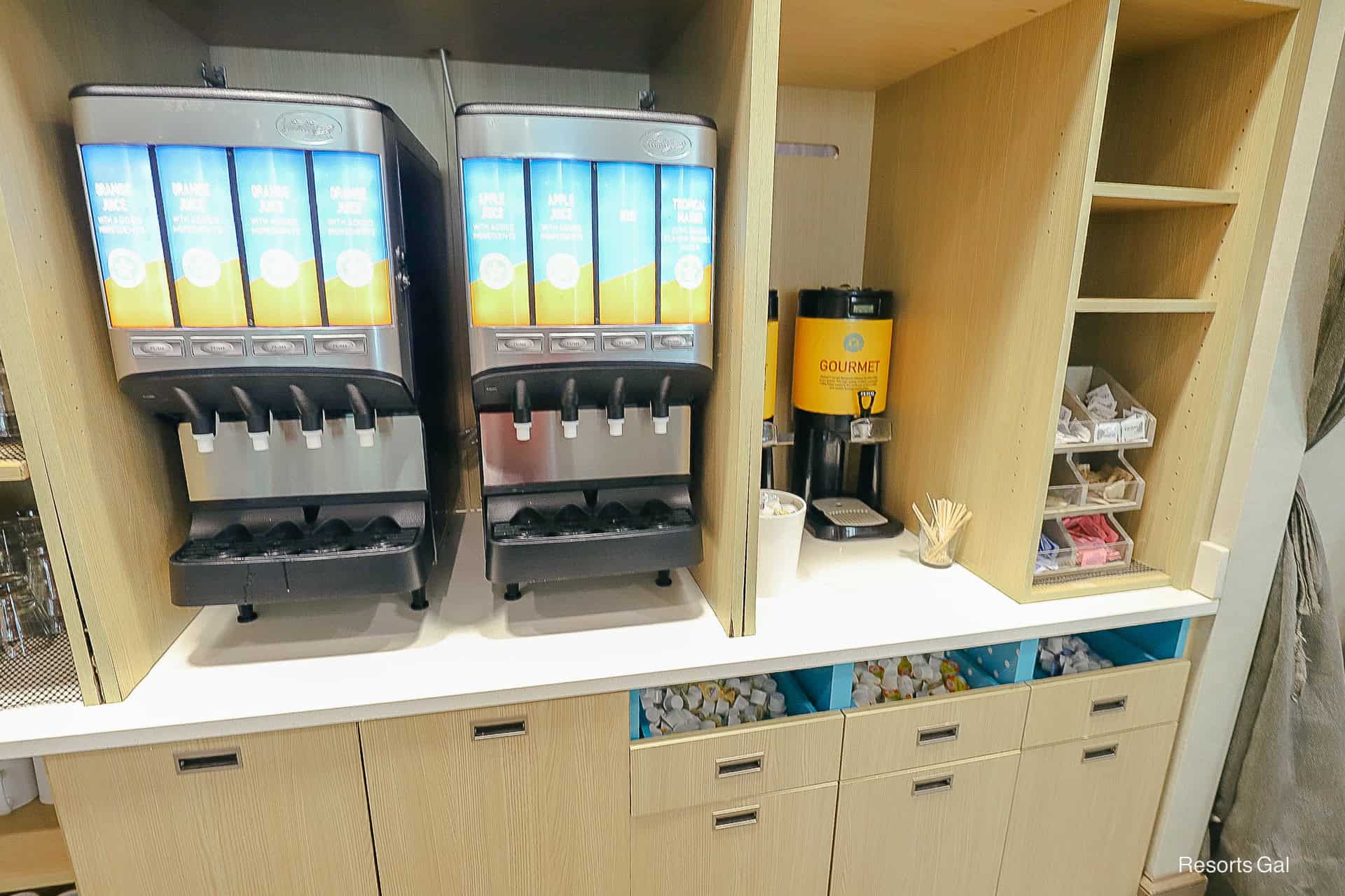 a station with juice and water