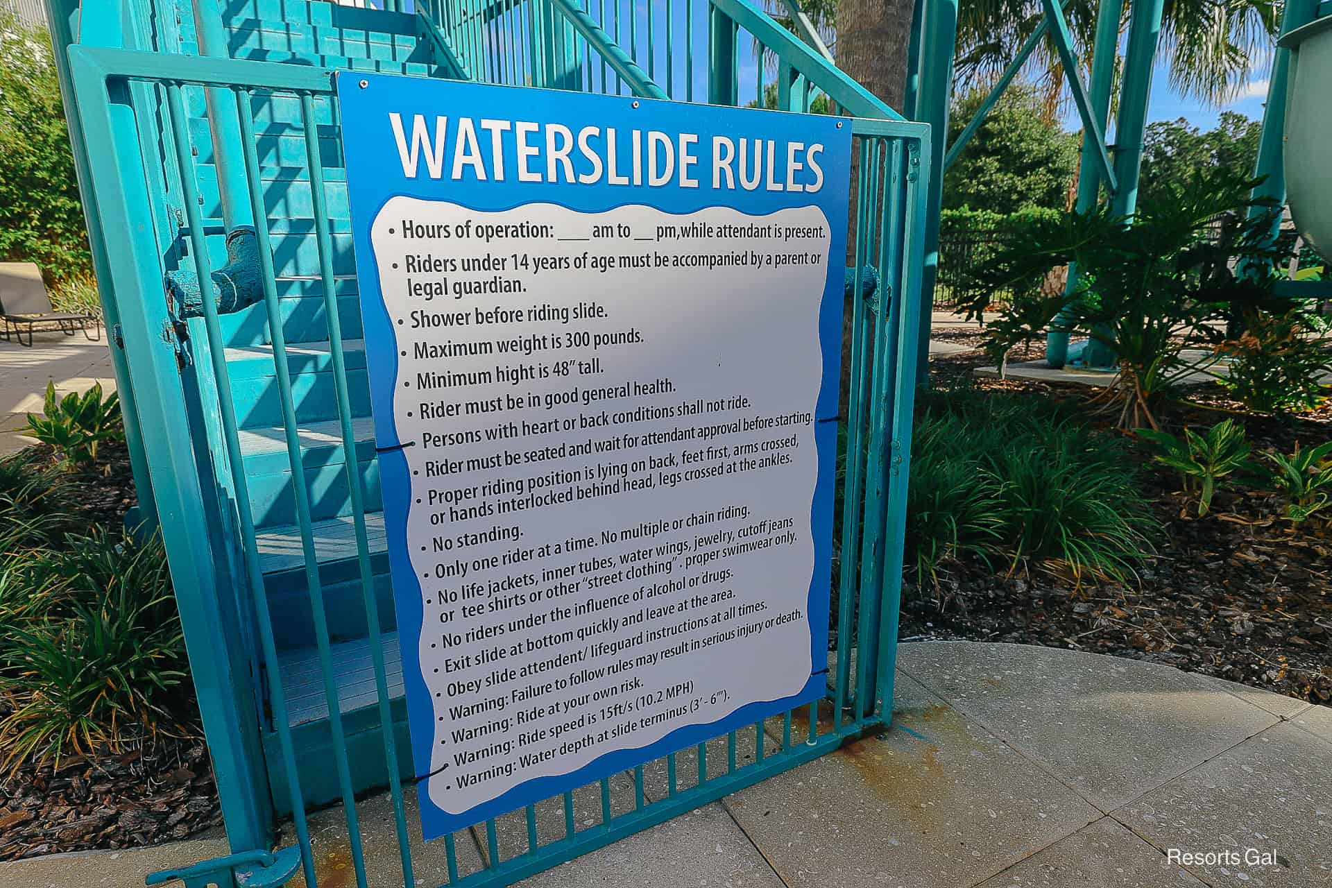 a list of rules for the water slide