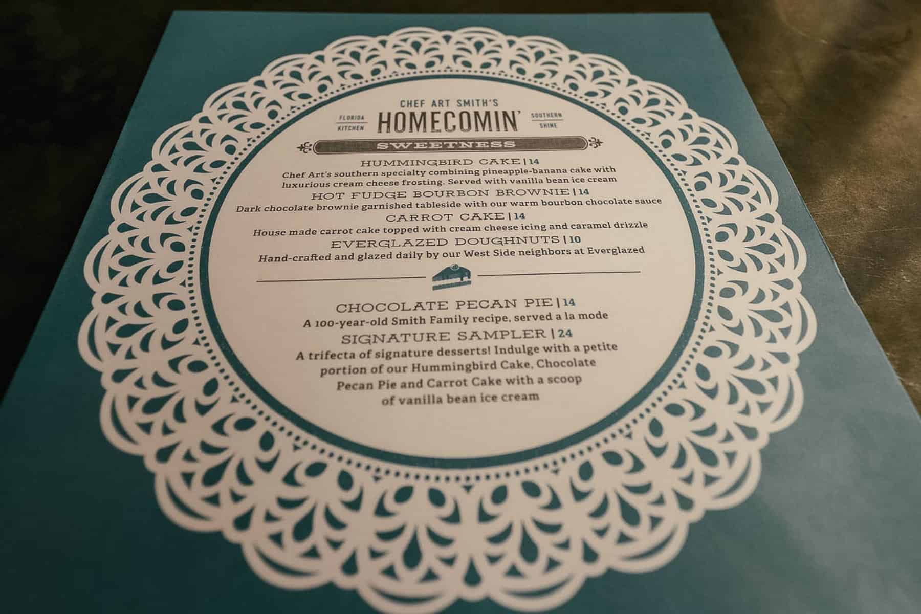 Chef Art Smith's Homecomin' Sweetness Dessert Menu 