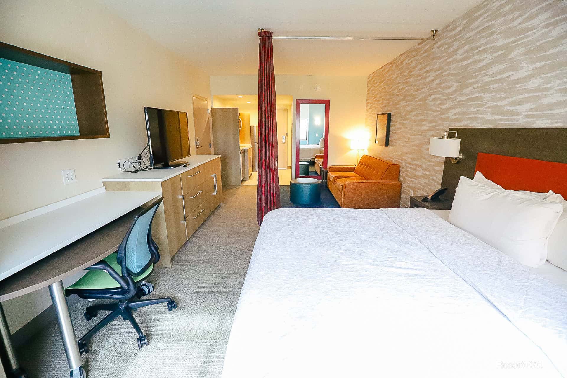 opposite view of the room from the window at the Home2 Suites by Hilton