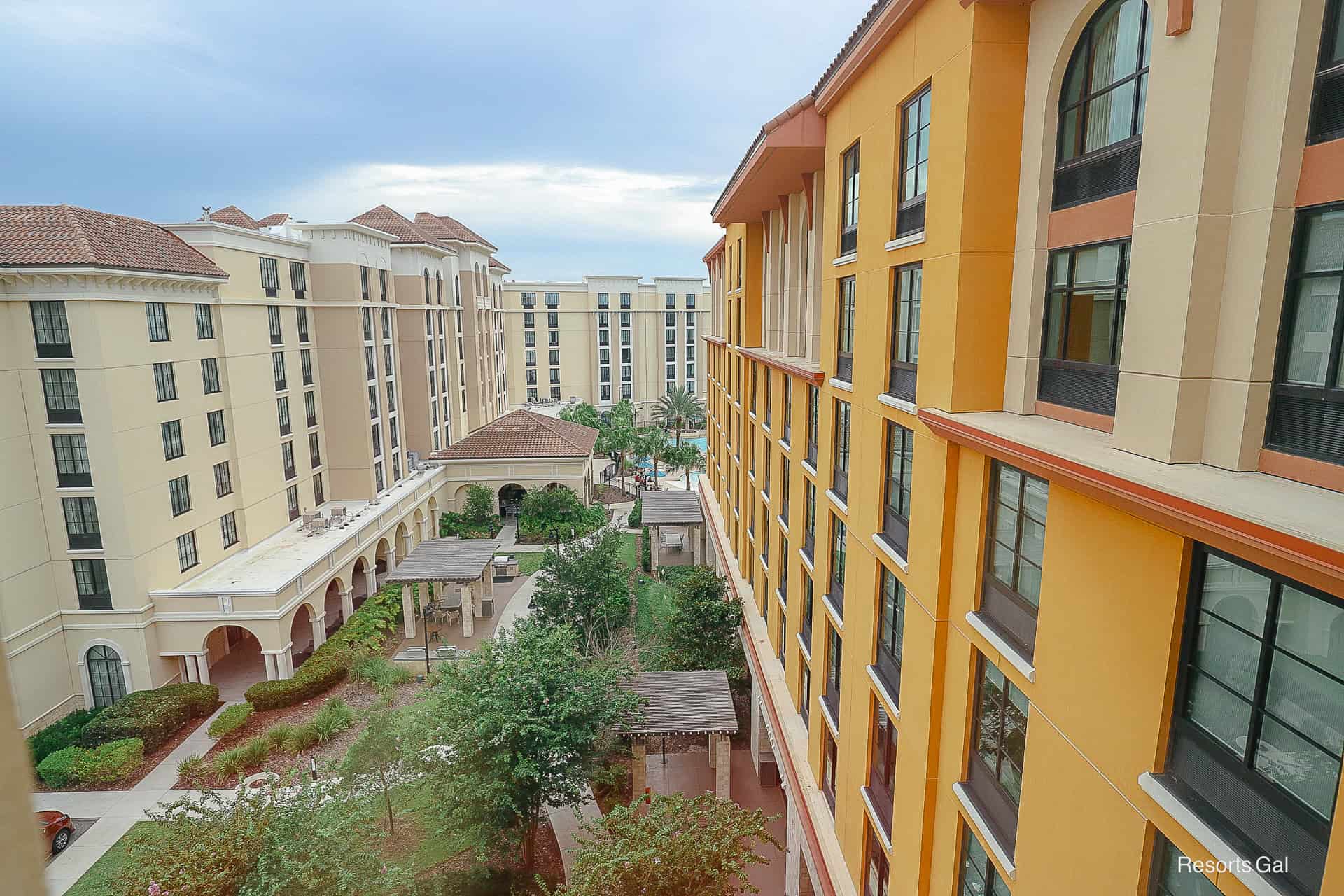 a view of the neighboring hotel