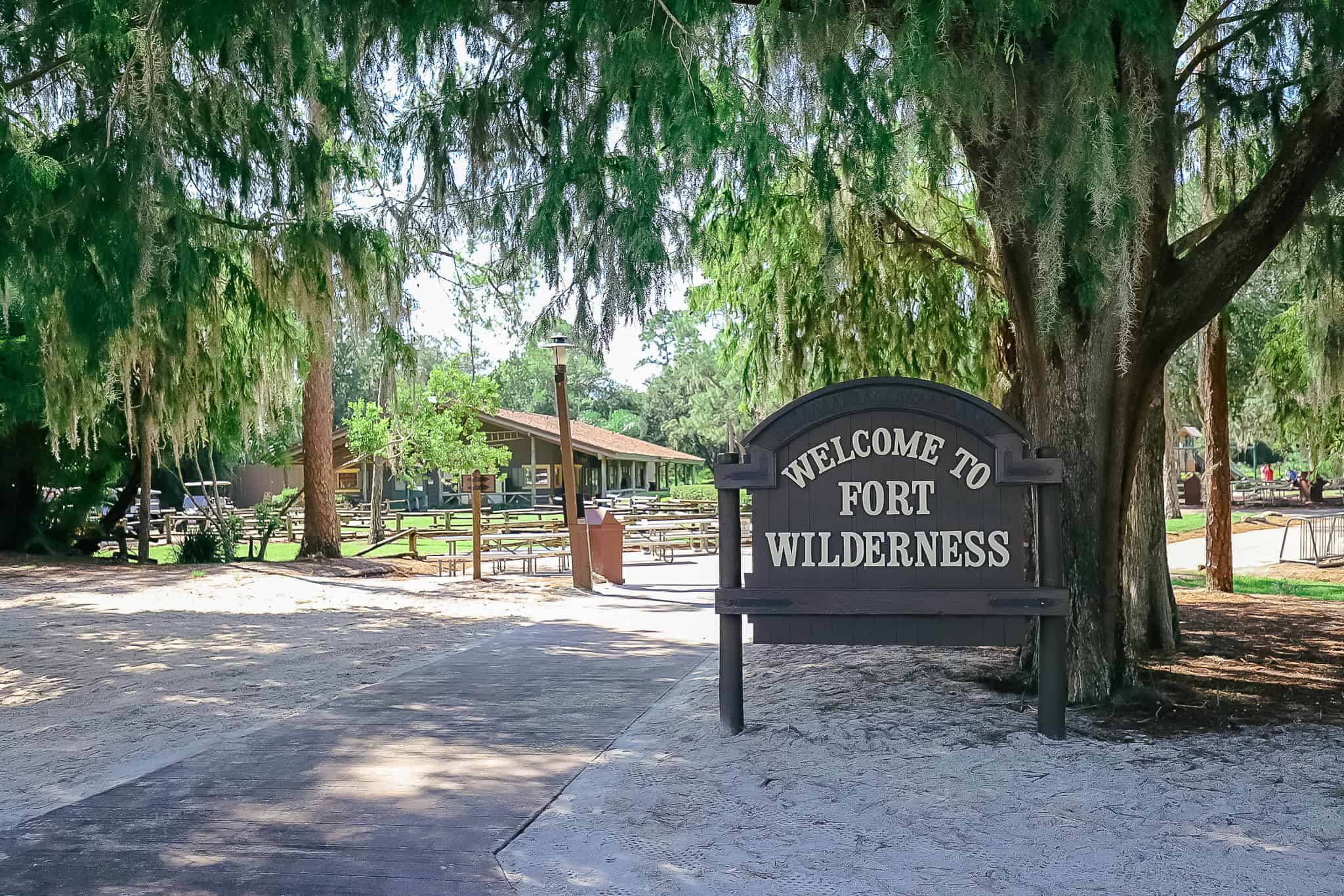 A sign that says welcome to Fort Wilderness. 