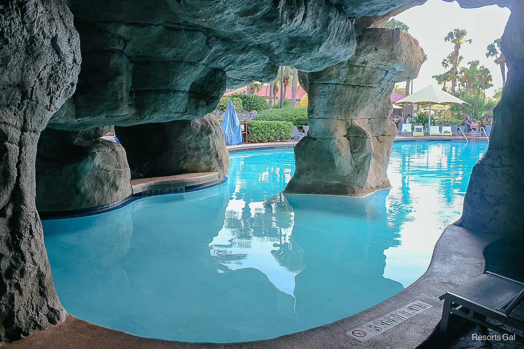 The cave between the pool areas. 