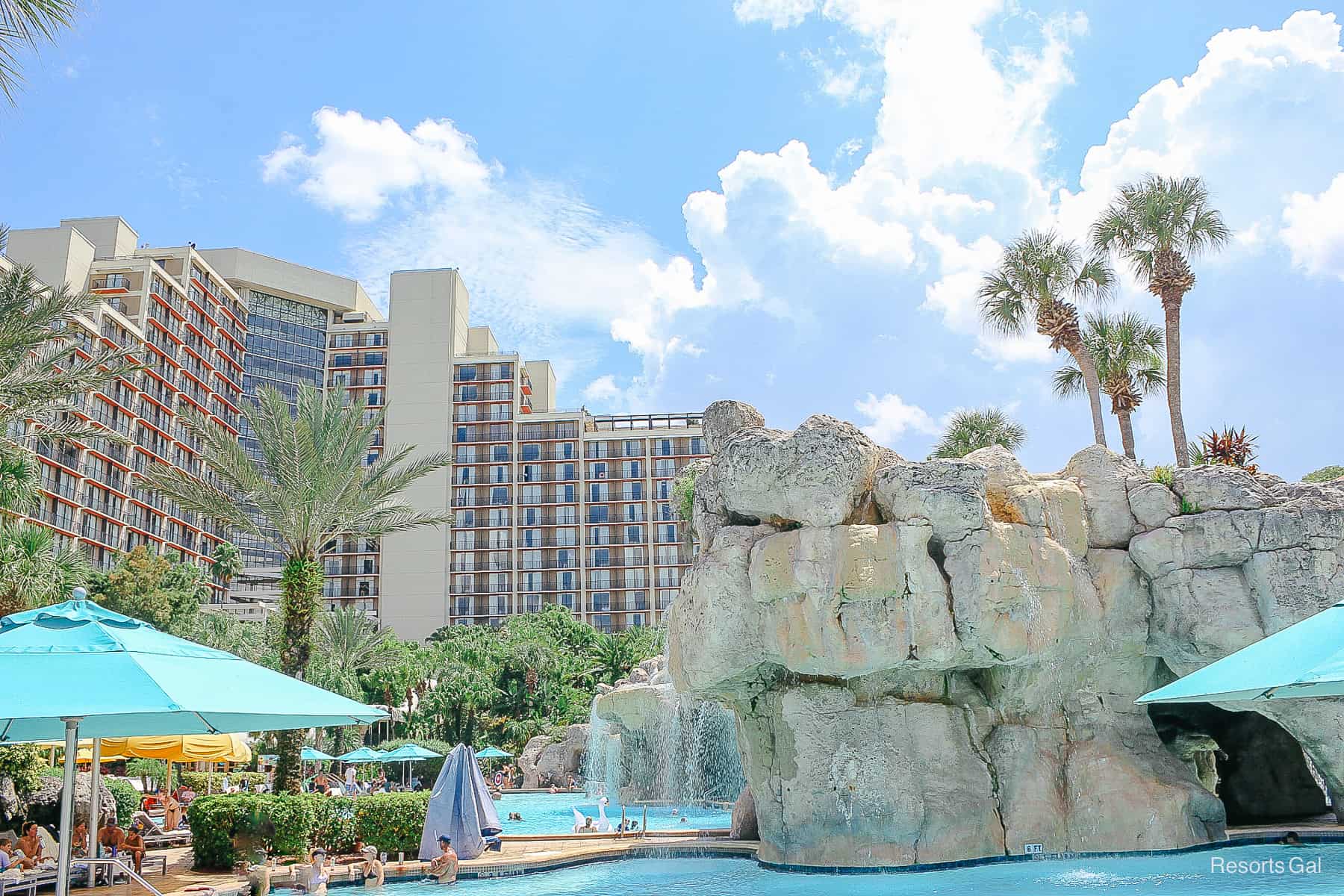 a view of the Hyatt Regency Grand Cypress Hotel from the pool. 