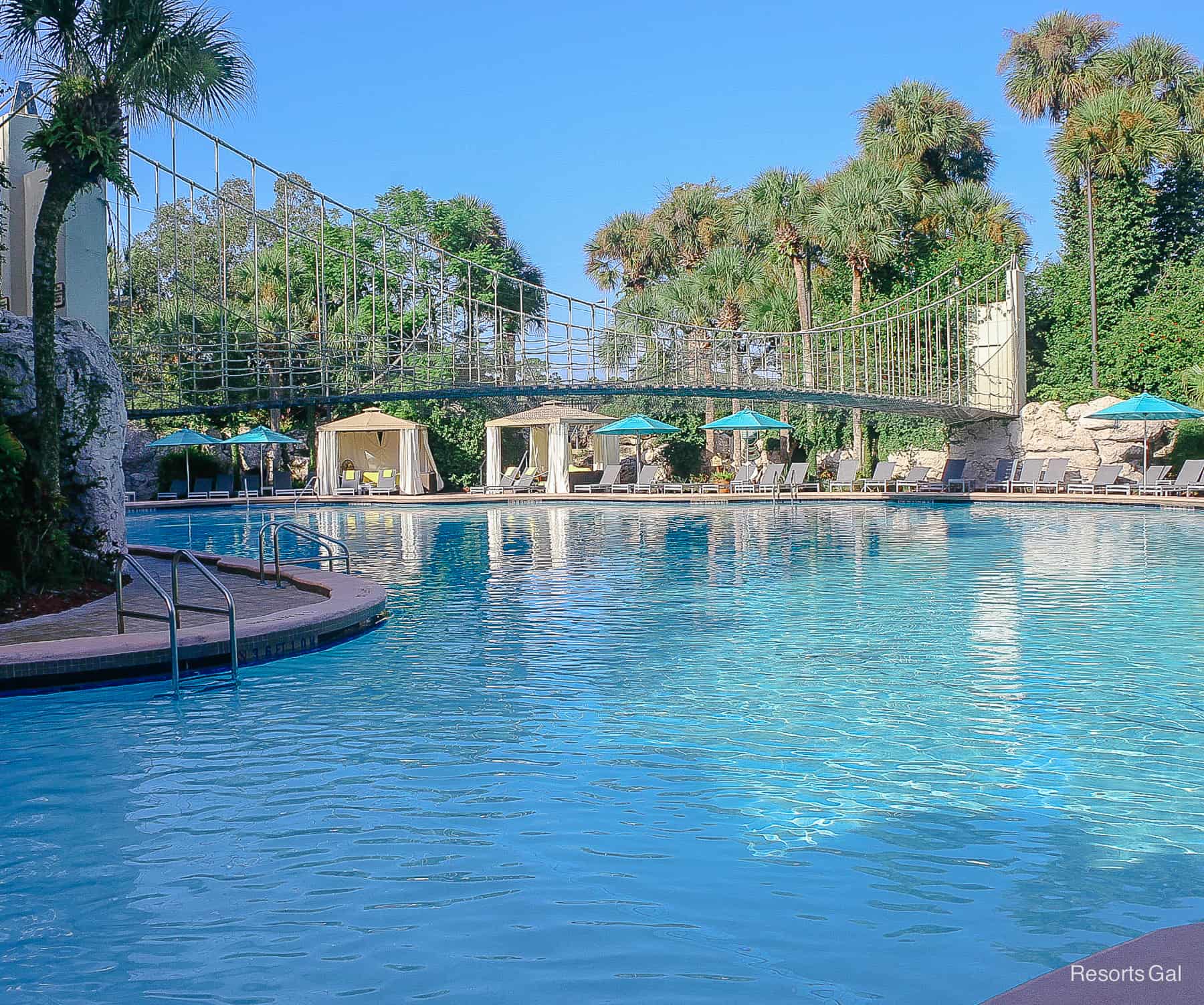 Shows the pool at Grand Cypress during the shaded portion of the day. 