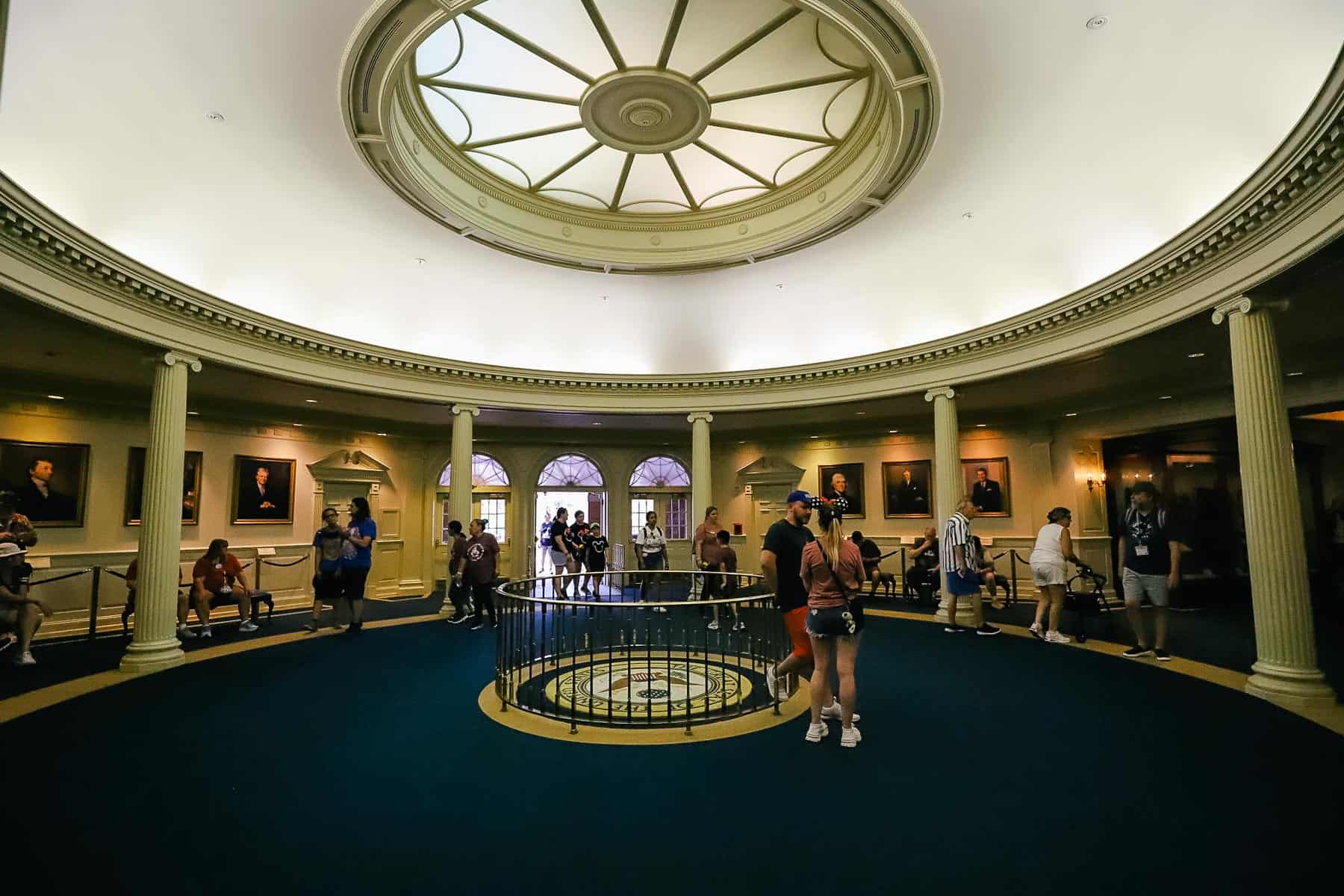 A reception area inside the lobby of the Hall of Presidents. 