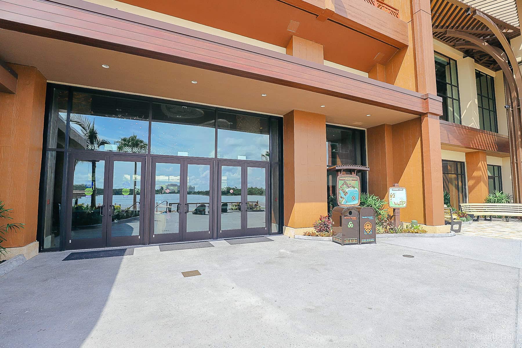the back door exit of the Polynesian's Island Tower lobby