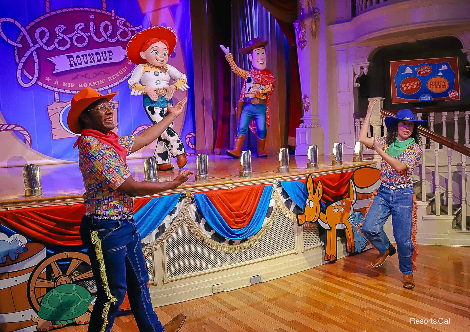 Jessie and Woody entertain guests at the Cool Kids Summer Roundup. 