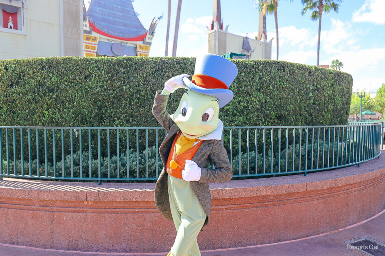Meet Jiminy Cricket at Disney’s Hollywood Studios Near Runaway Railway