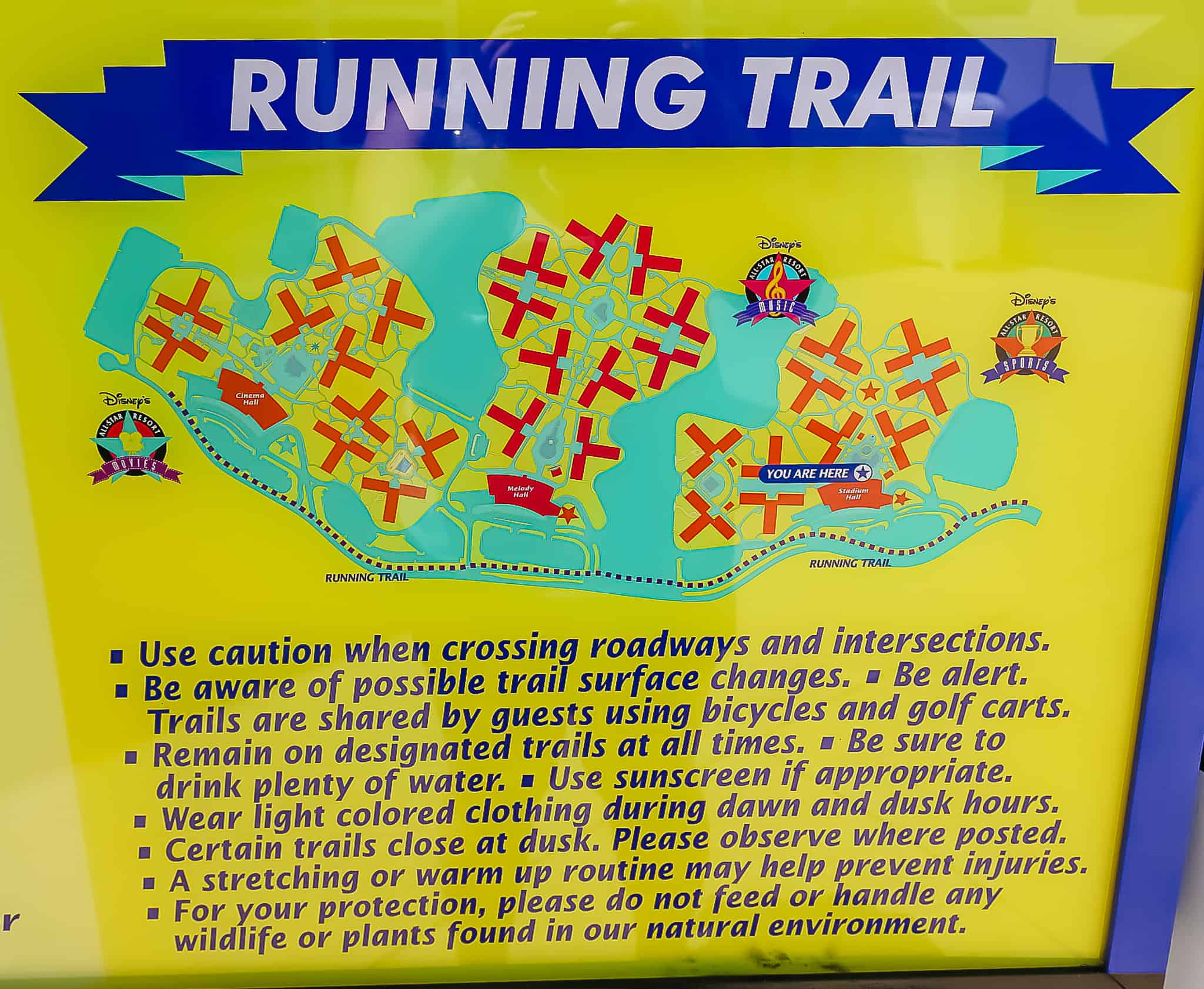 map of the running trail between Disney's All-Star Resorts 