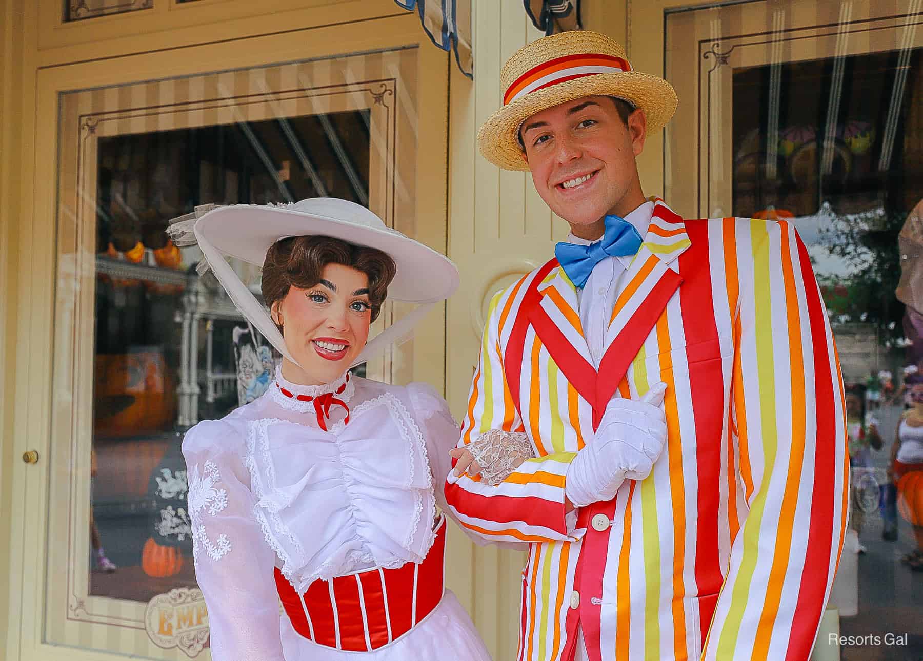 Mary and Bert arm in arm on Main Street USA