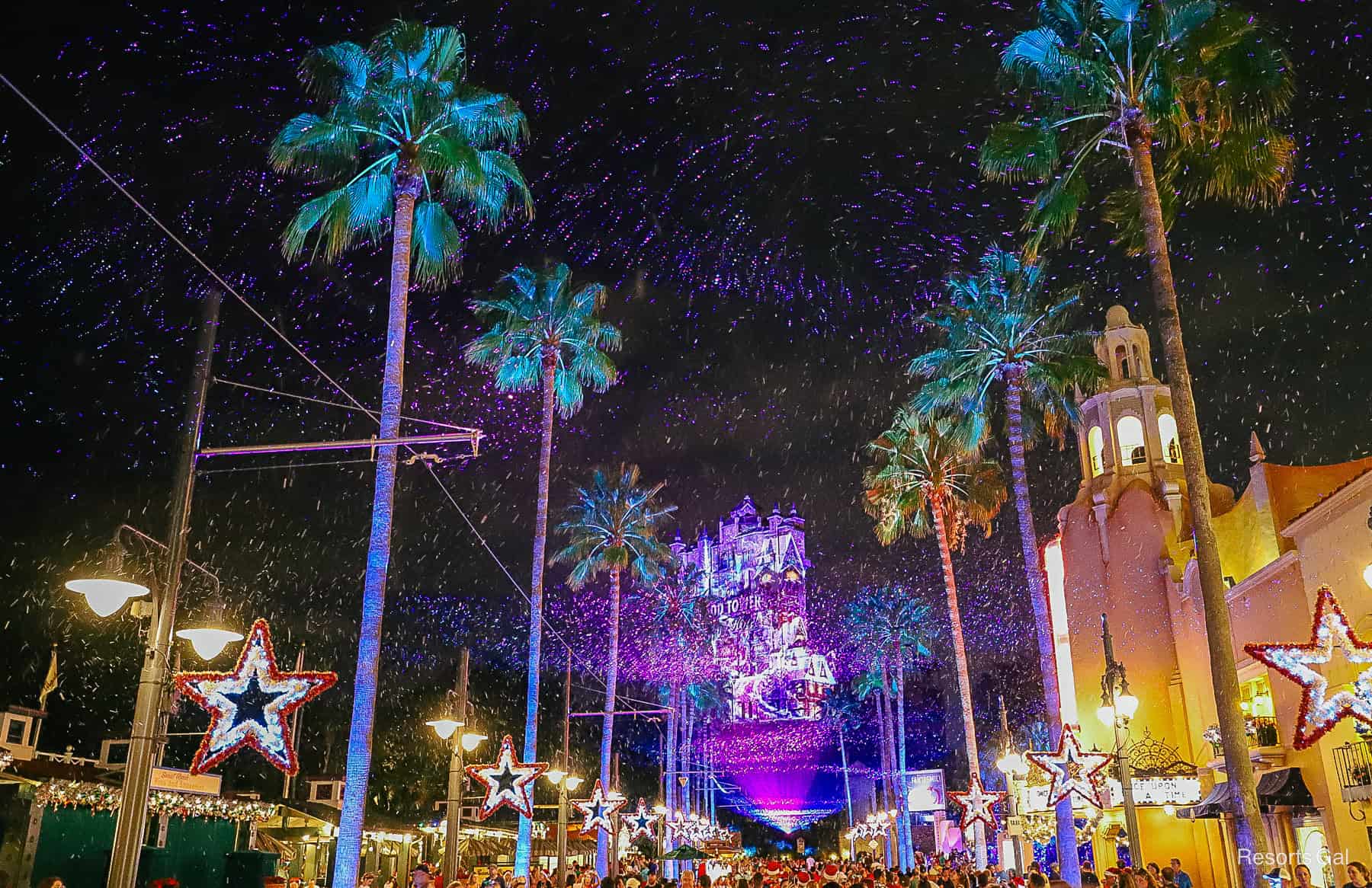 a view down Sunset Boulevard at Disney's Hollywood Studios during Jollywood Nighs