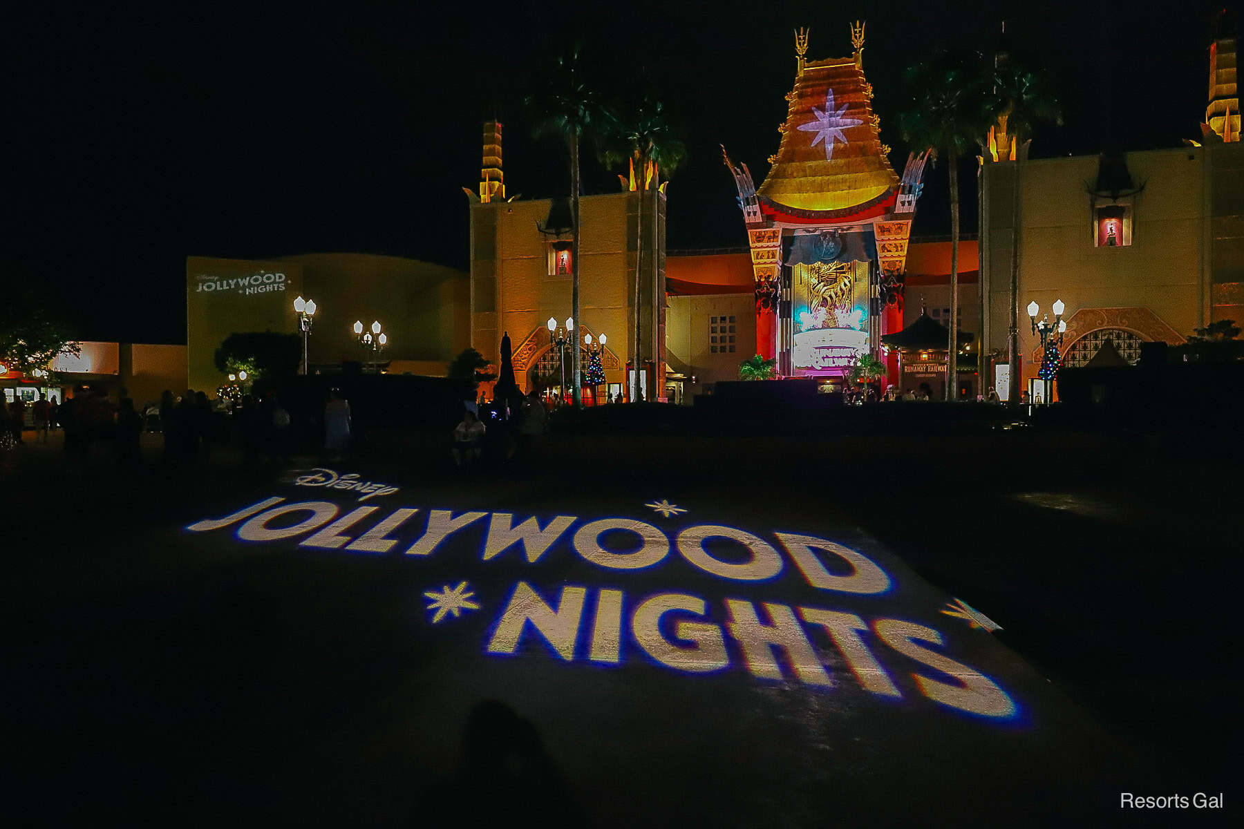 Jollywood Nights projection on the ground at Hollywood Studios
