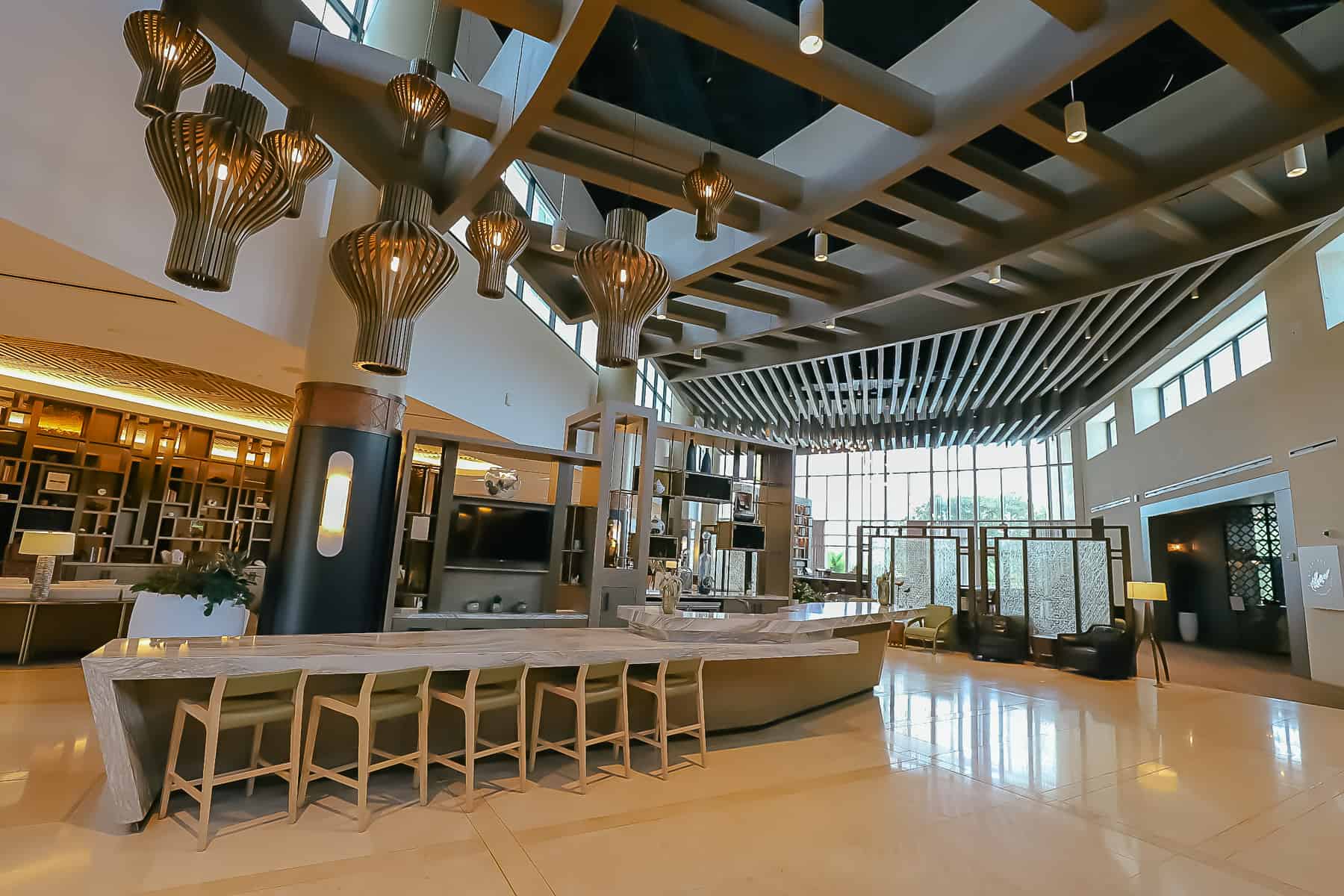 bar with bar height chairs in the lobby 