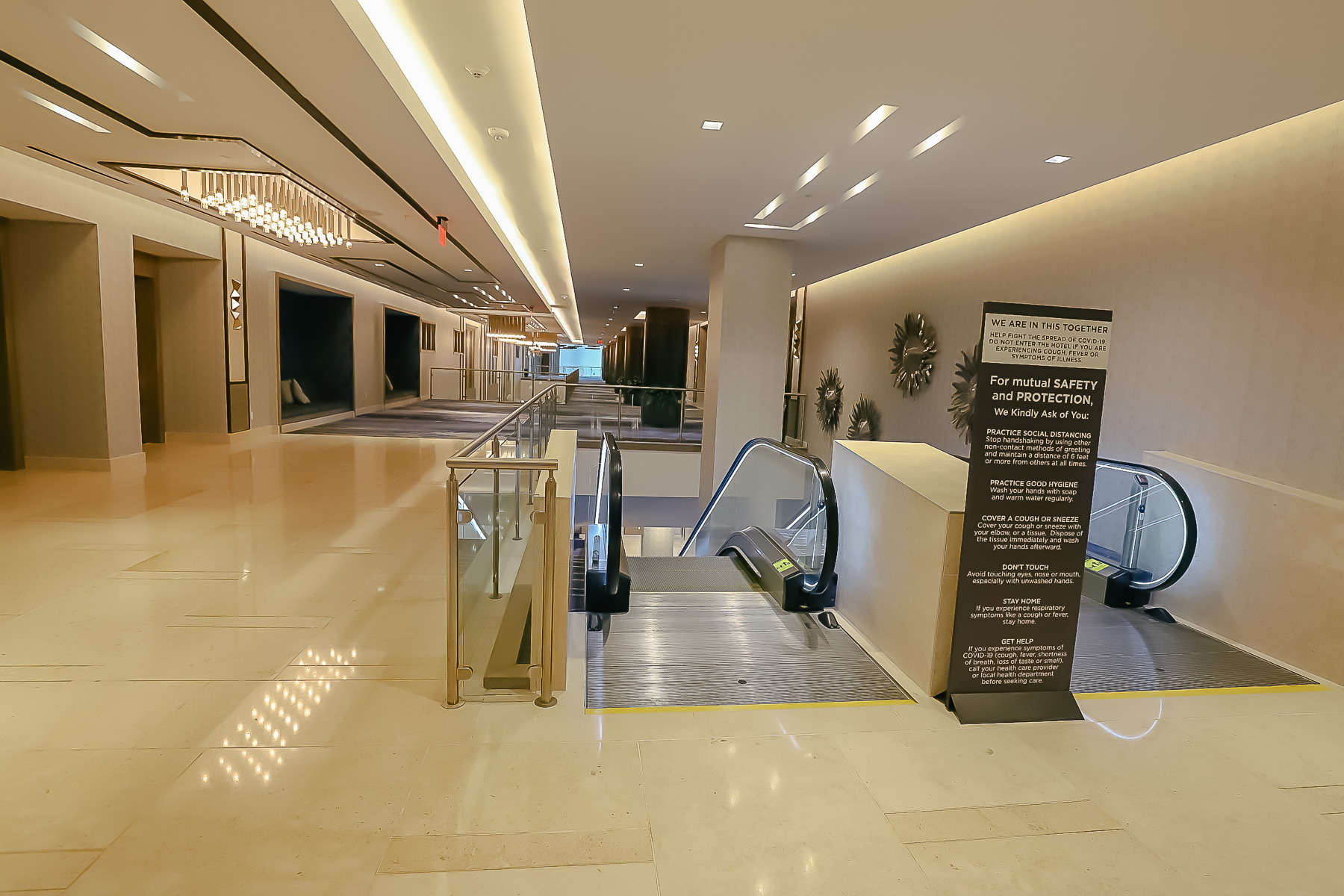 an escalator that leads to the resort's convention area 