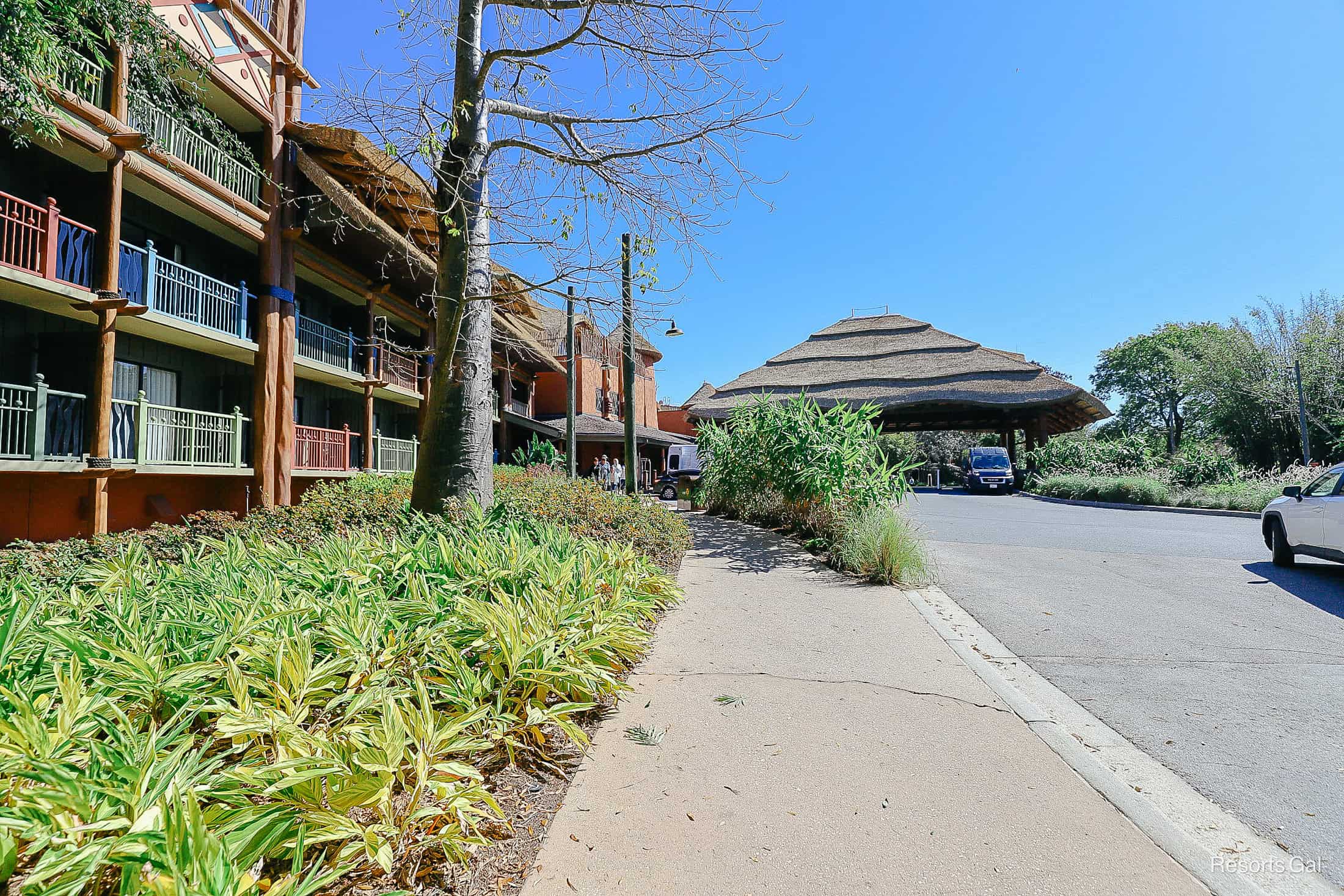 almost at Jambo house with the side of the resort to the left 