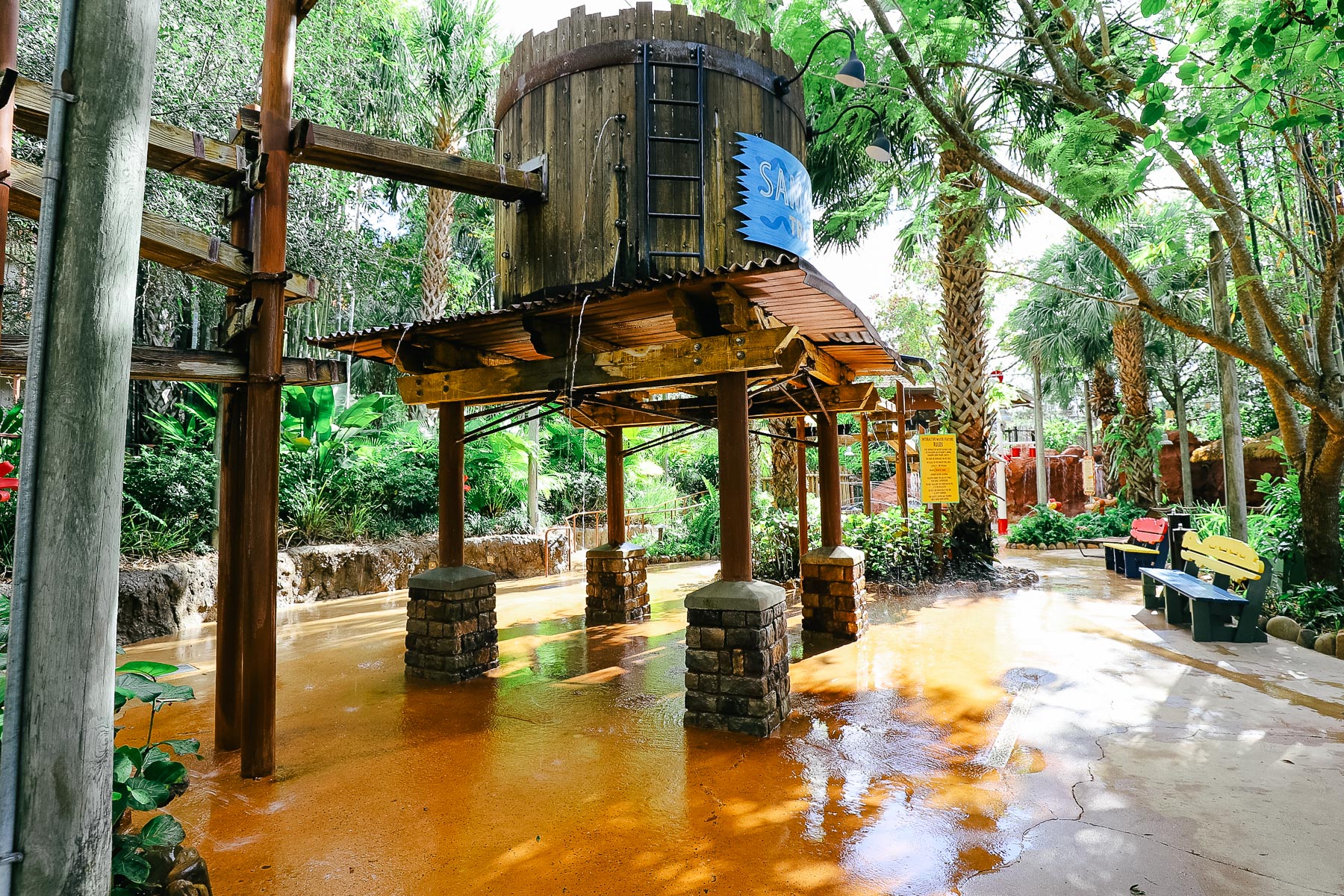 a large water tank is a play area and water feature 