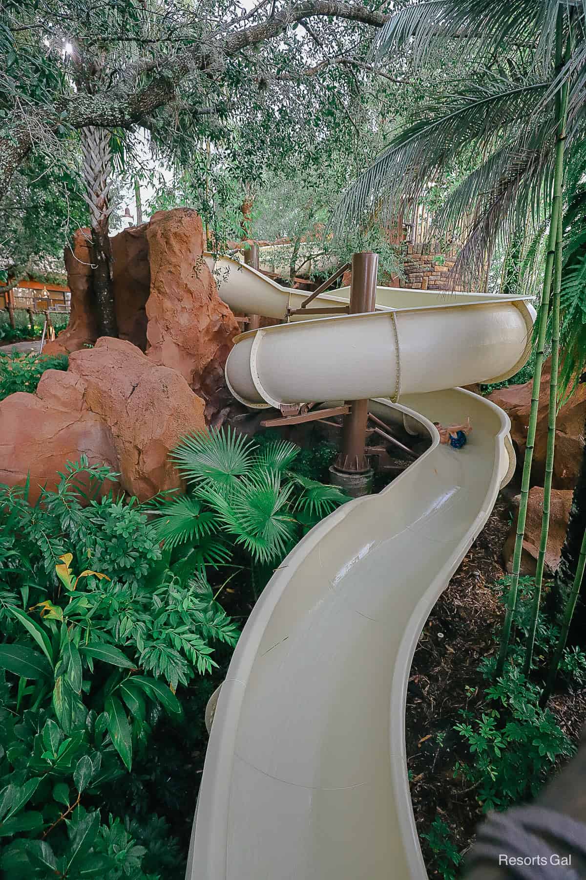 guests on the slide at Kidani Village's pool 