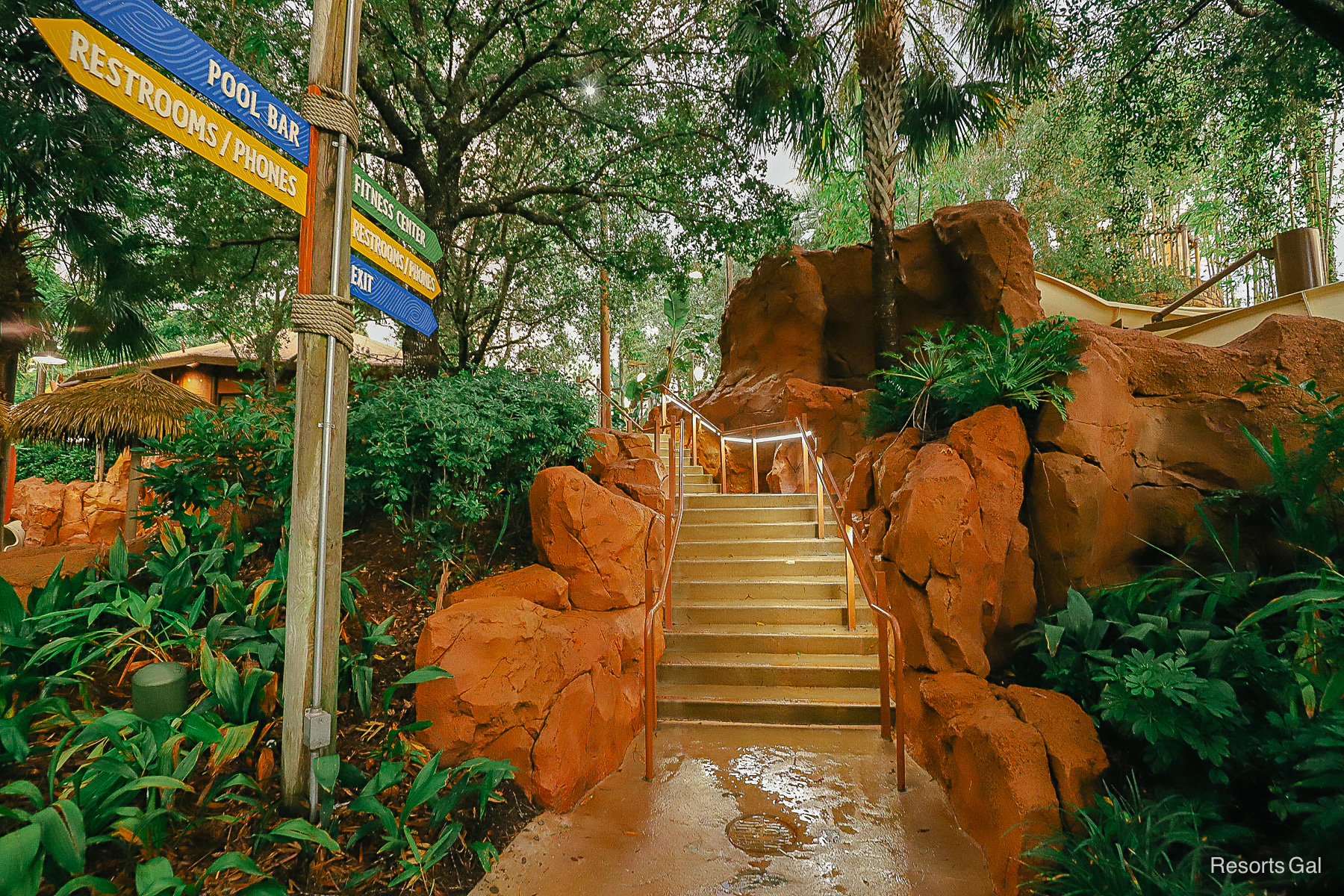staircase leading up to the water slide 