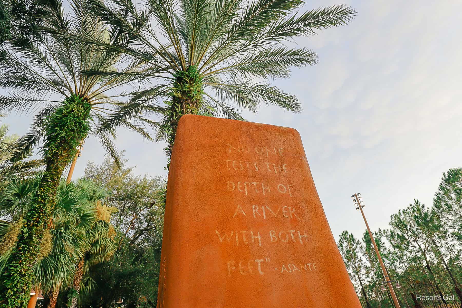 a saying on the column by the pool says "No one Tests the Depth of a River with Both Feet" 