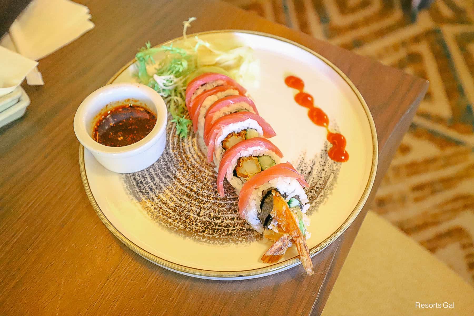 a Shrimp Firecracker Roll on a plate