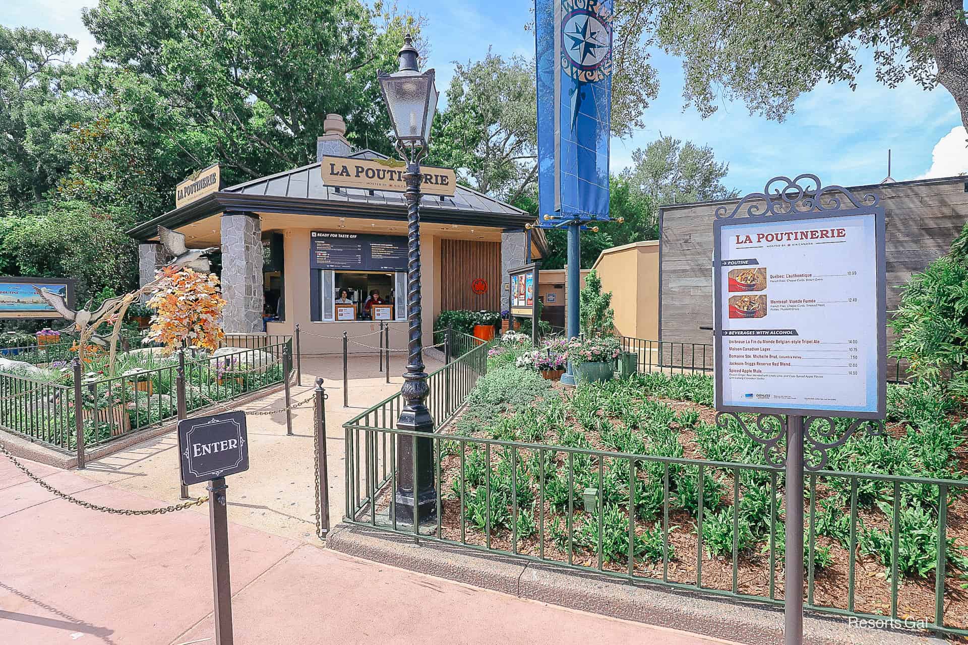 the entrance to La Poutinerie at Epcot, formerly Refreshment Port