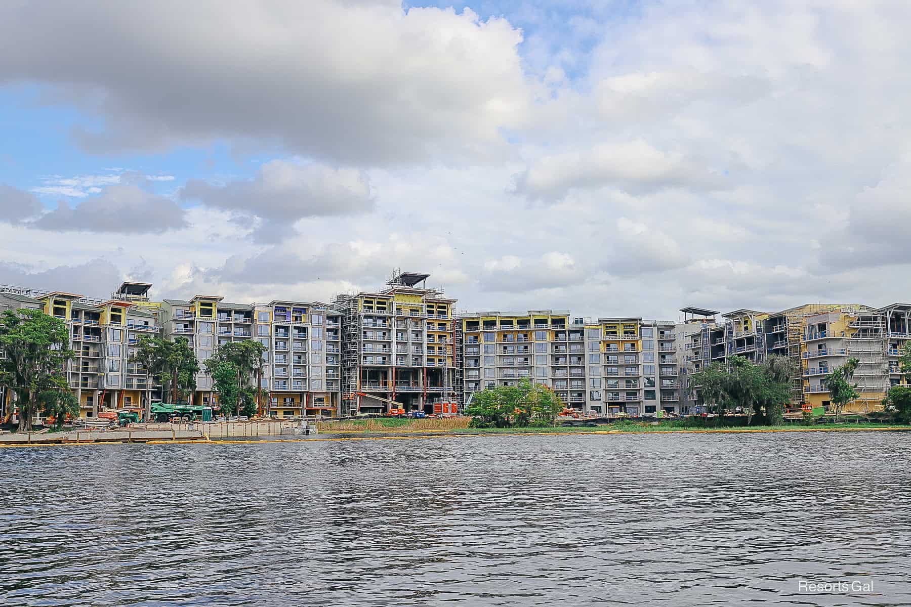 a closeup of the lodge from the water