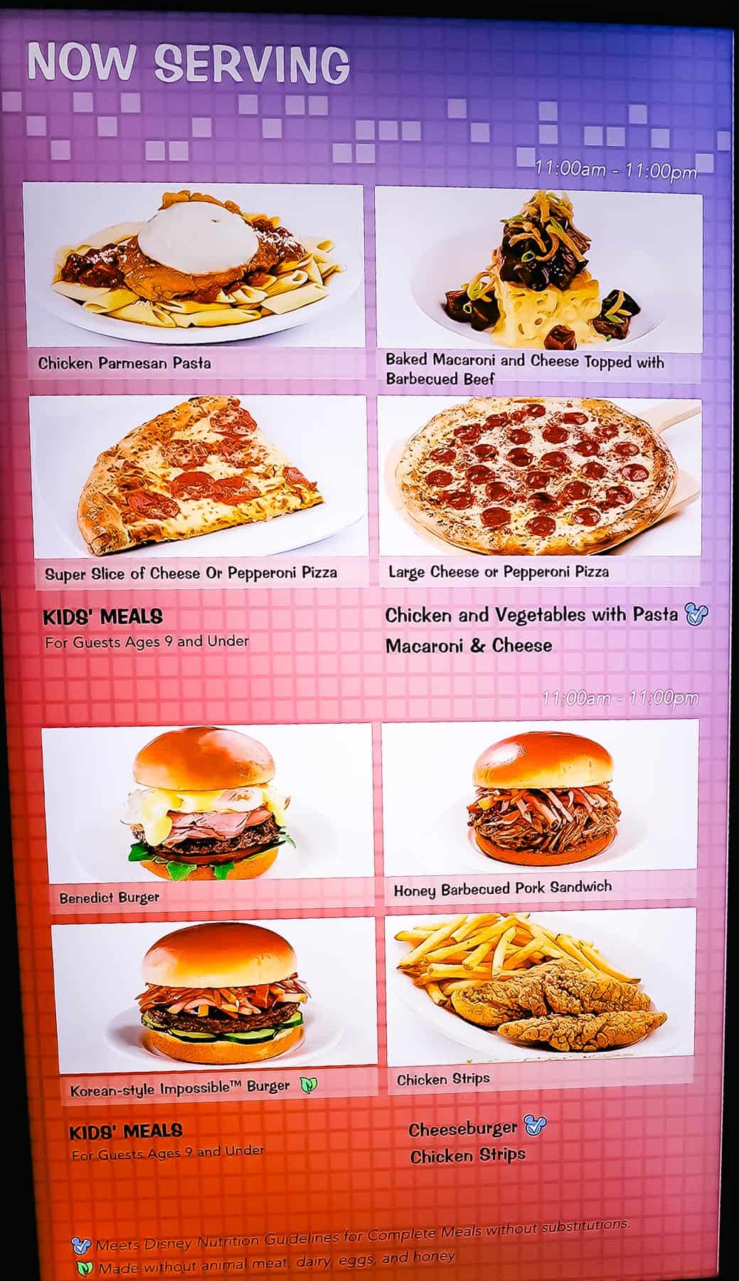 Lunch and dinner menu board with a few of the items at Landscape of Flavors 