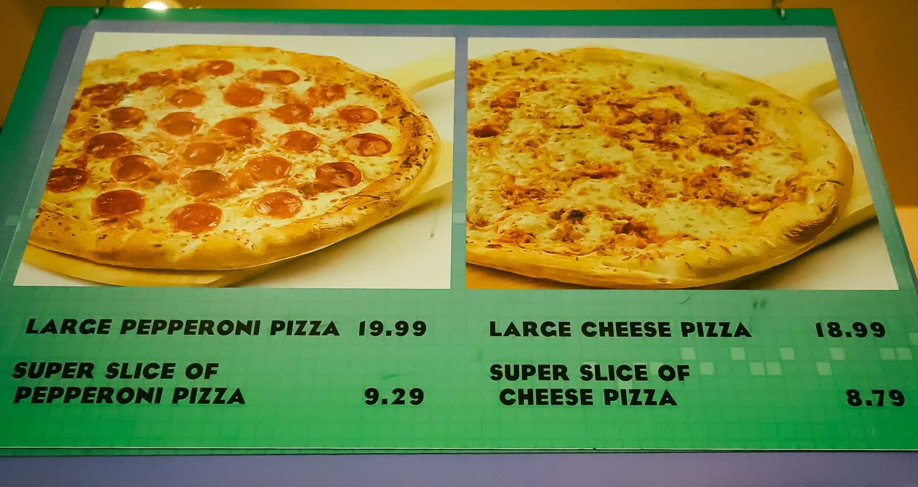 menu board that shows the pizza menu option at Landscape of Flavors 