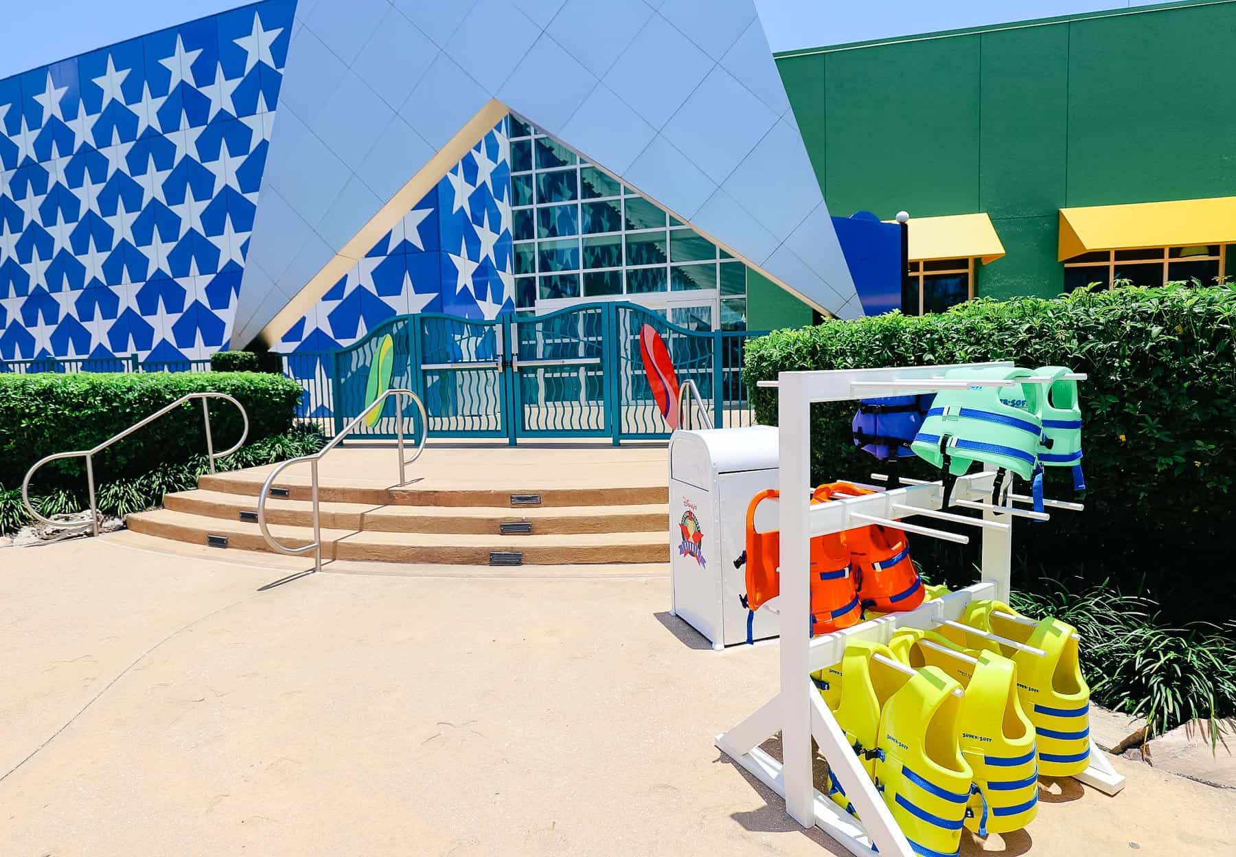 Complimentary life jackets are available at each Disney All-Star Sports Pool. 