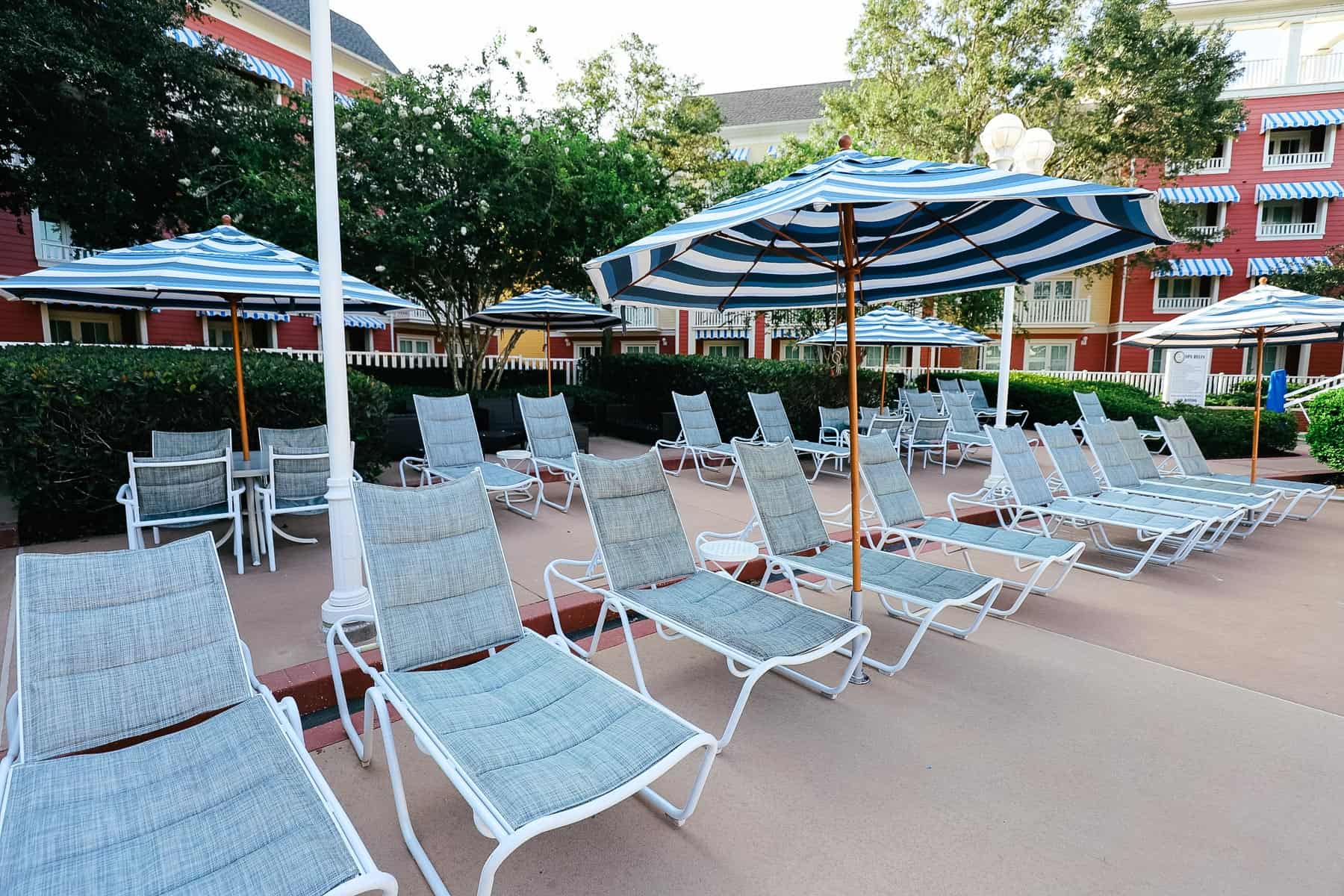 shaded lounge chairs at the Boardwalk Villas 