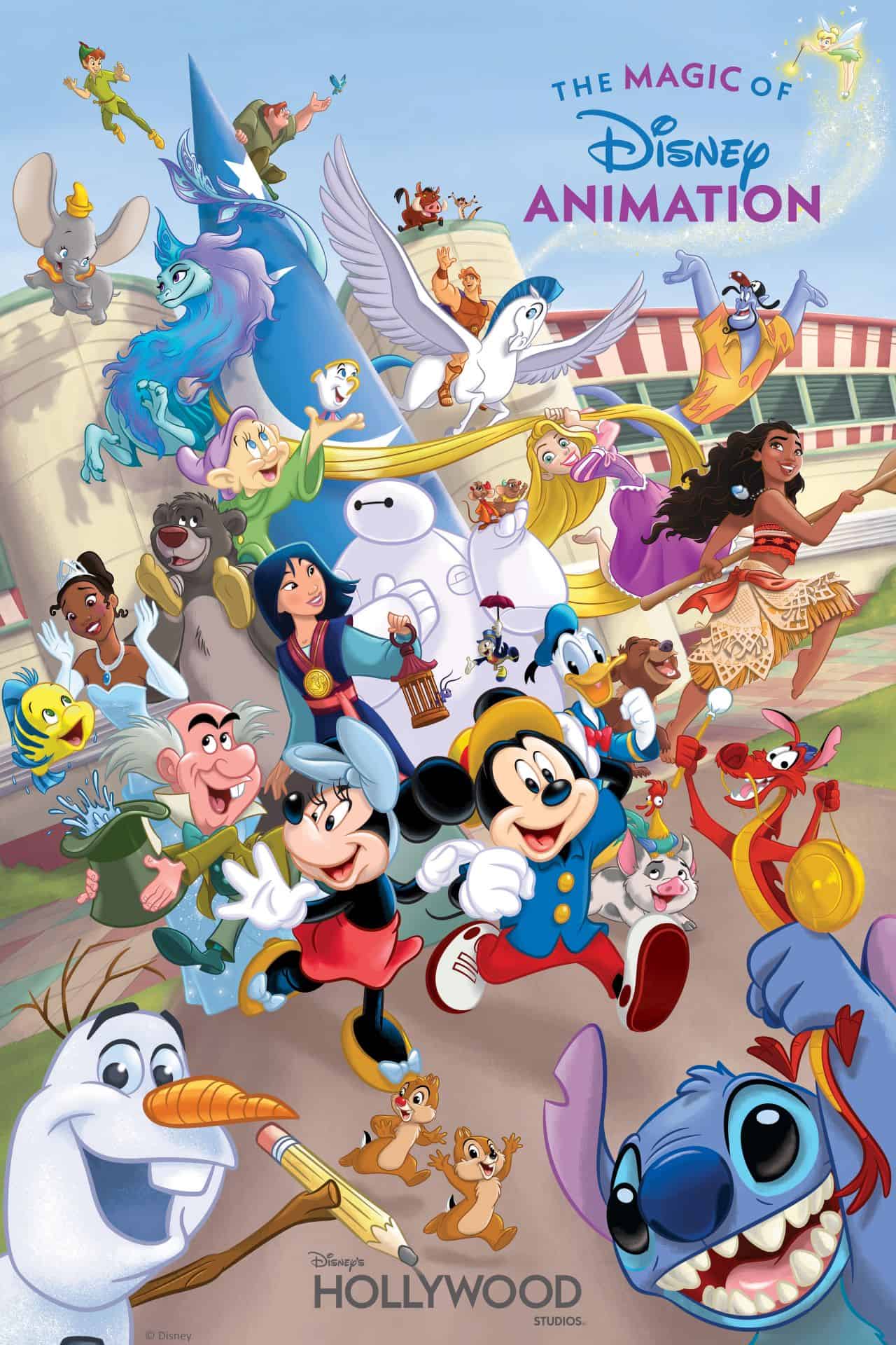 a drawing with multiple characters representing the new animation experience at Disney's Hollywood Studios