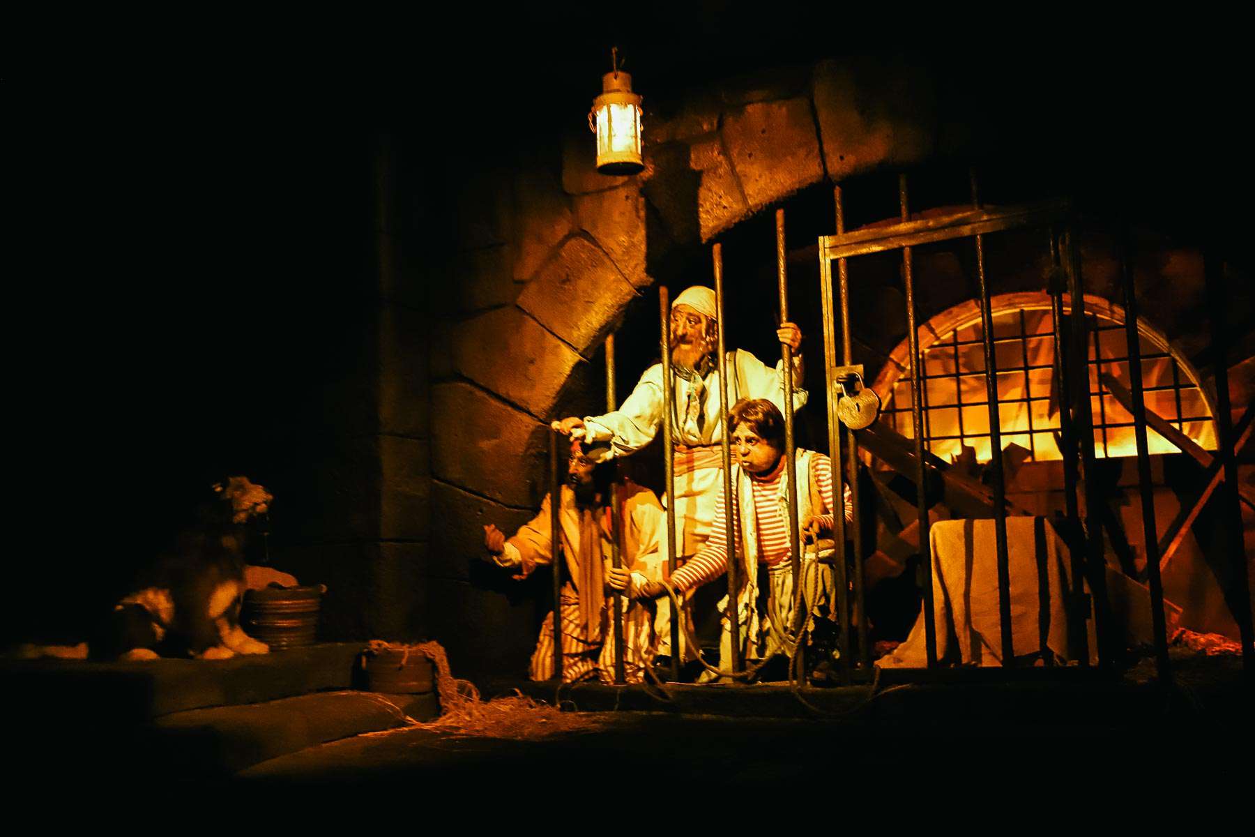 jail scene in Pirates of the Caribbean ride at Magic Kingdom 