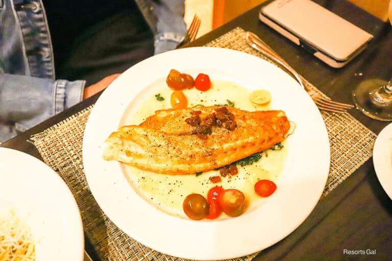 an order of branzino from a Magical Dining menu