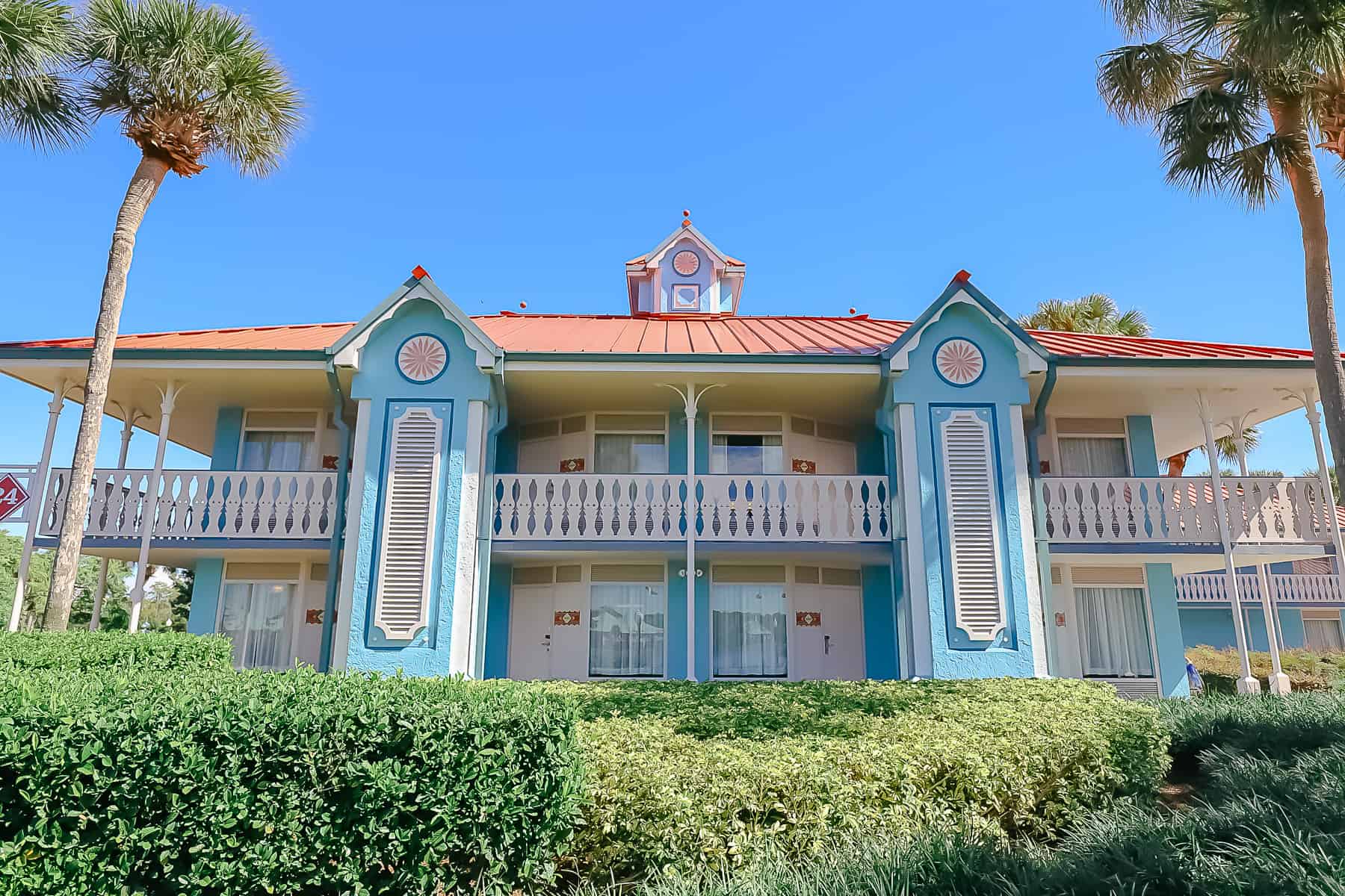 the Martinique section with blue paint and a red roof 