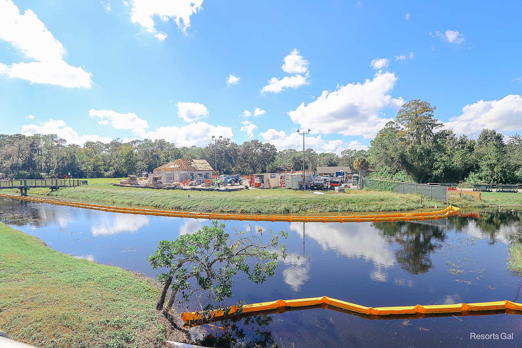 a view of the pool construction from the dog park area at Fort Wilderness