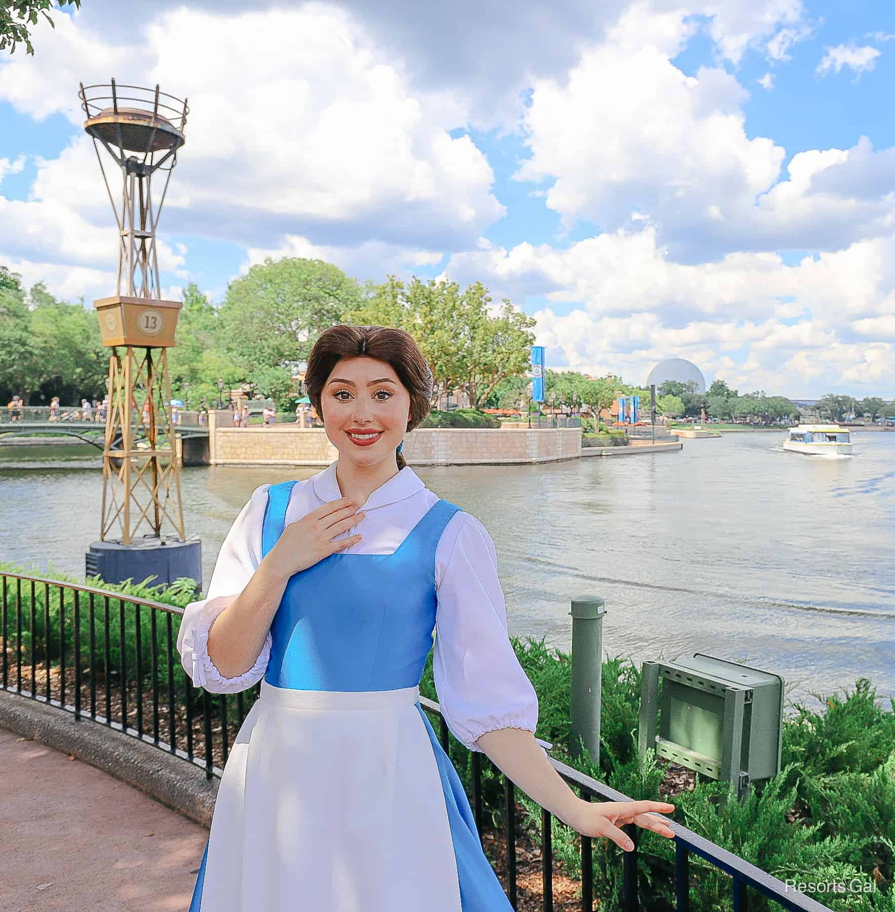 Belle in Blue Village Dress at Epcot France Pavilion