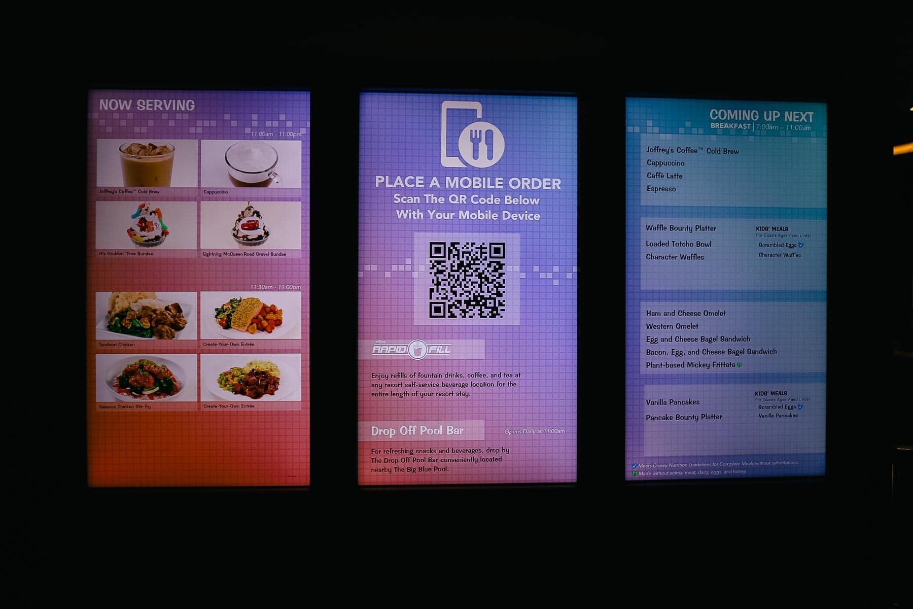 menu and mobile order instructions at Landscape of Flavors Art of Animation 