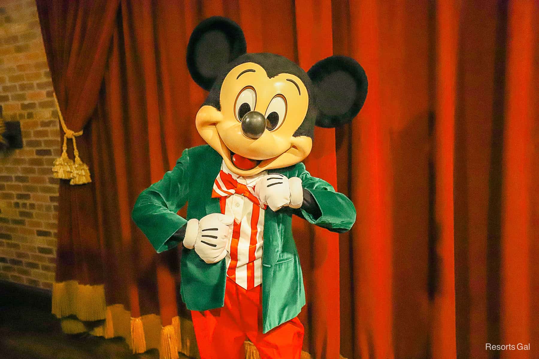 Mickey in his festive outfit at Mickey's Christmas Party 