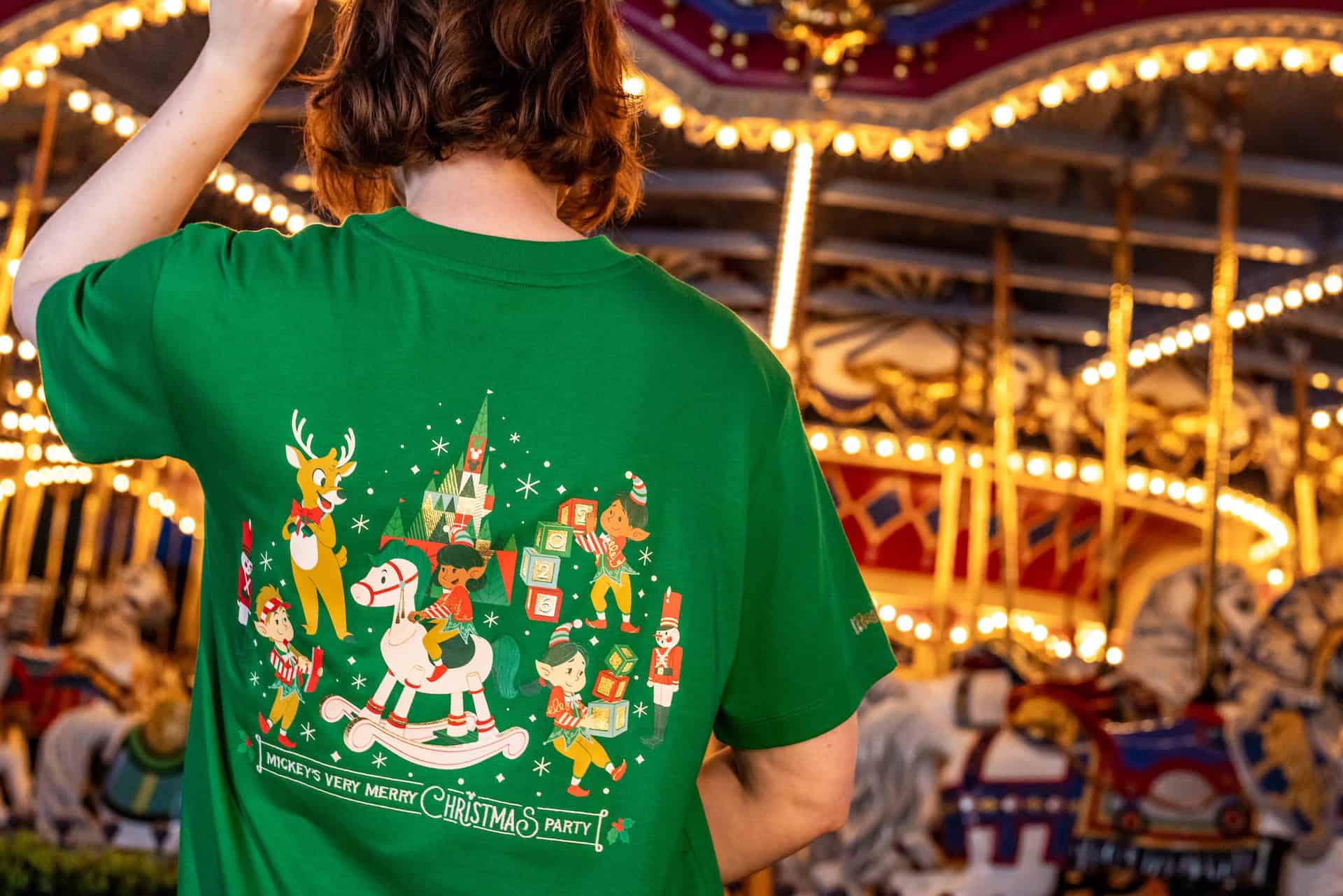 back of the green T-shirt for Mickey's Christmas Party