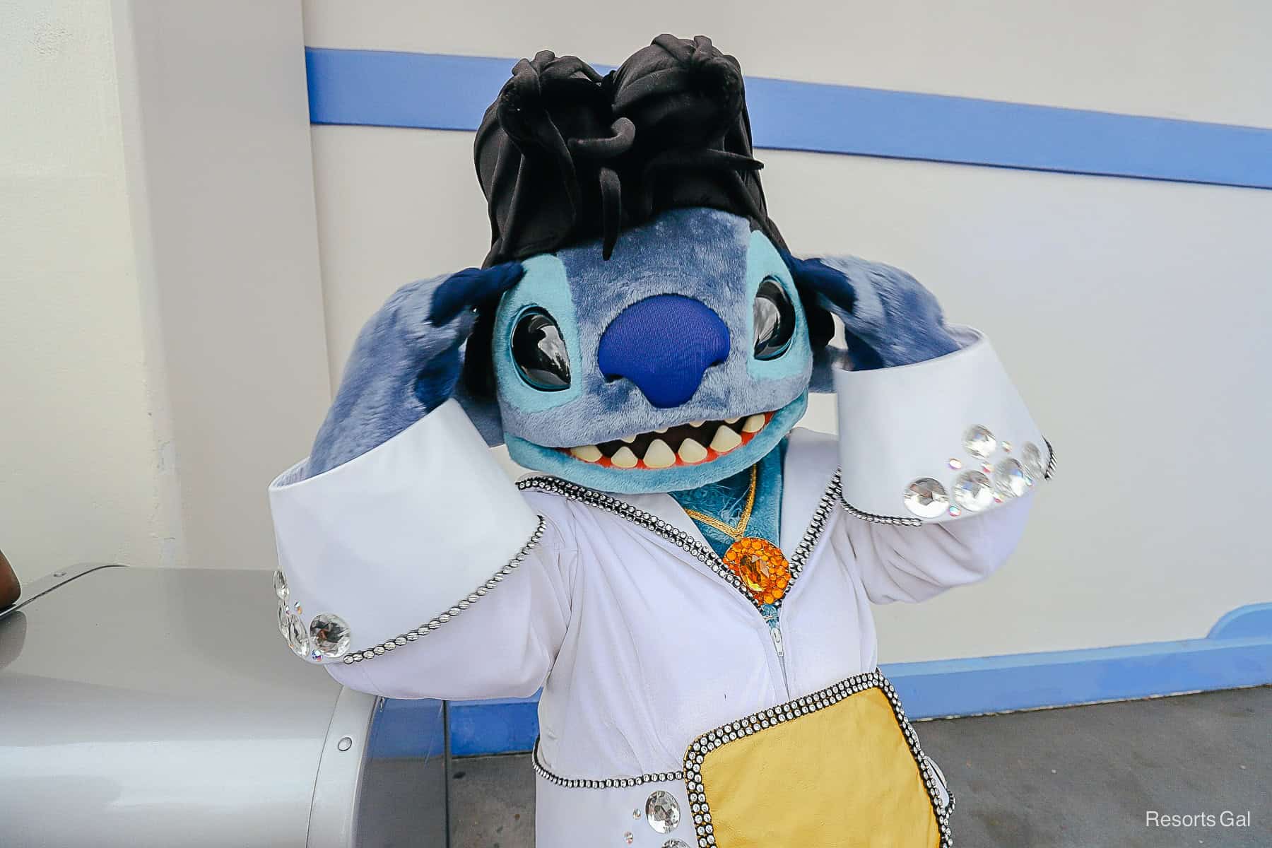 Stitch in a rock n roll costume at the Halloween Party.