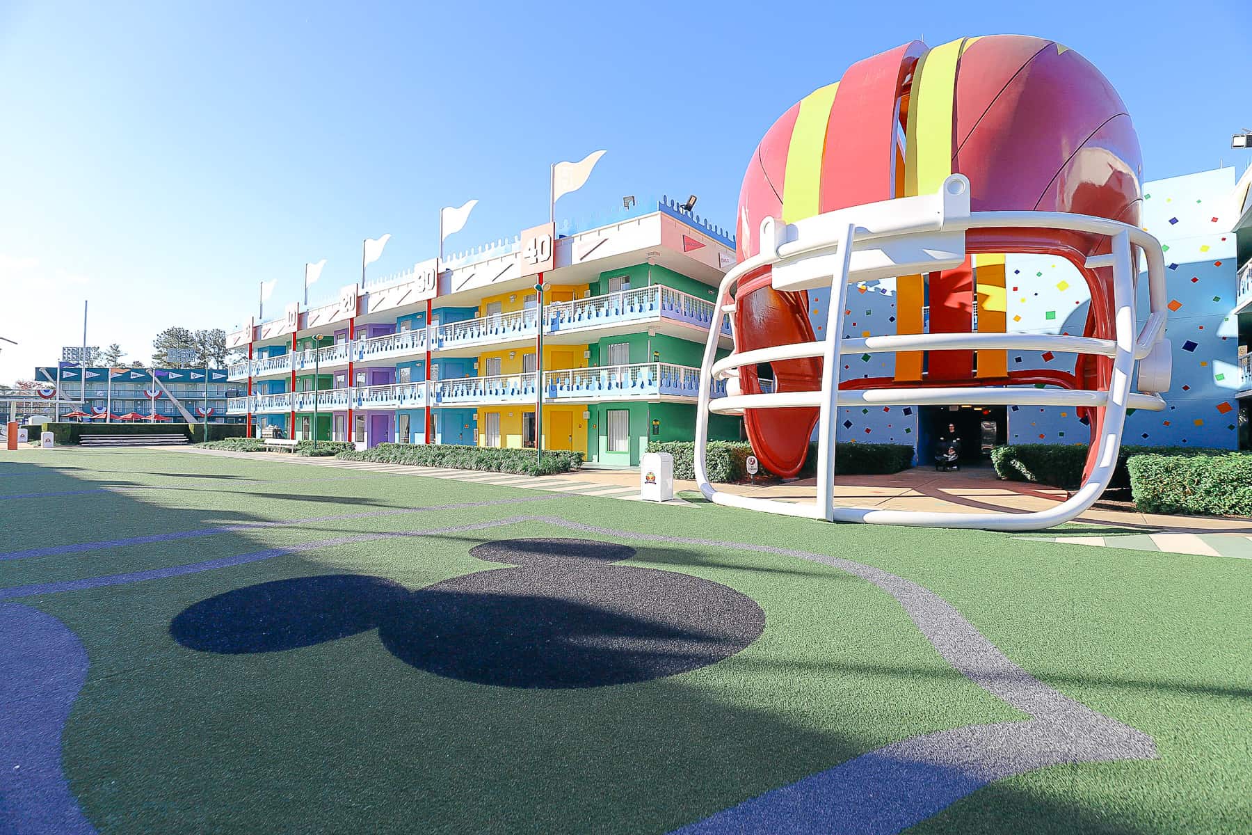 giant Mickey shape on the football courtyard at Disney's All-Star Sports 