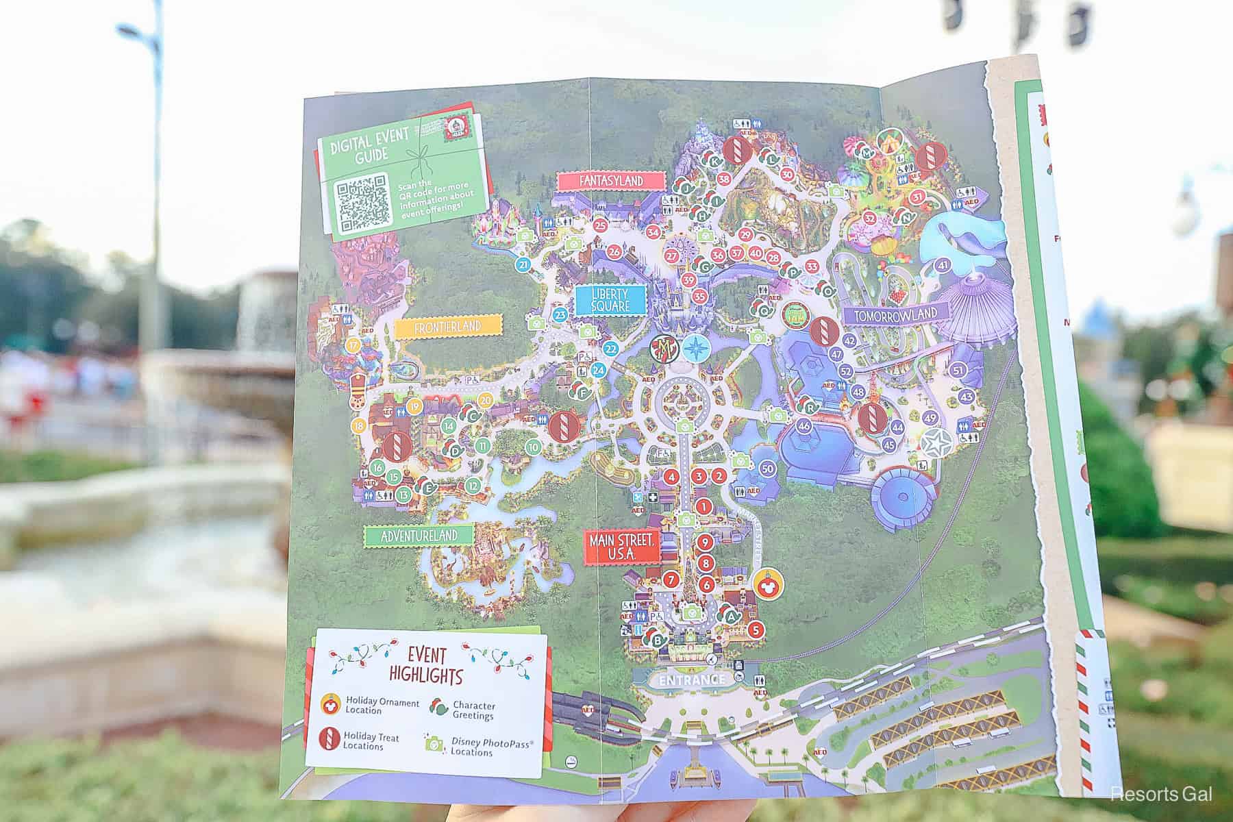 the physical map that shows locations marked for various events and entertainment at the party