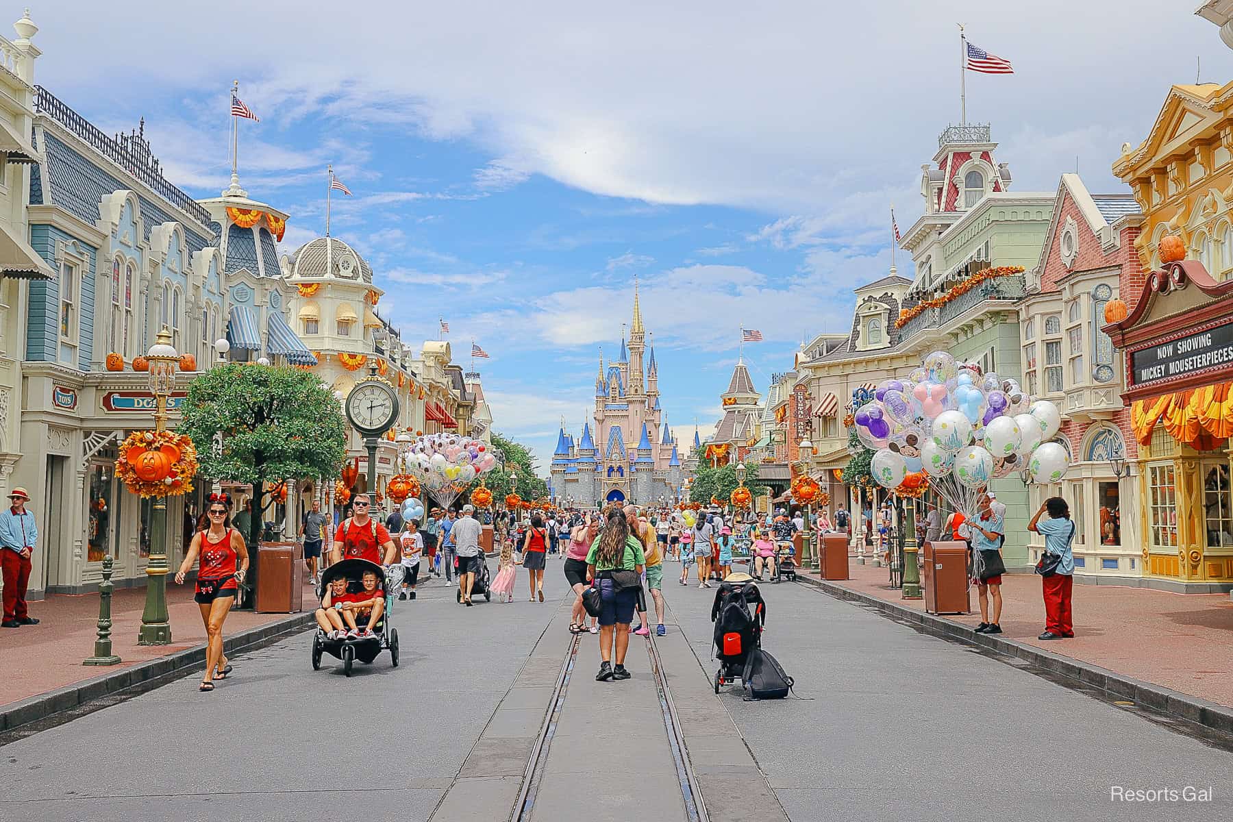 Main Street U.S.A. on a day before the Halloween Party at Magic Kingdom 