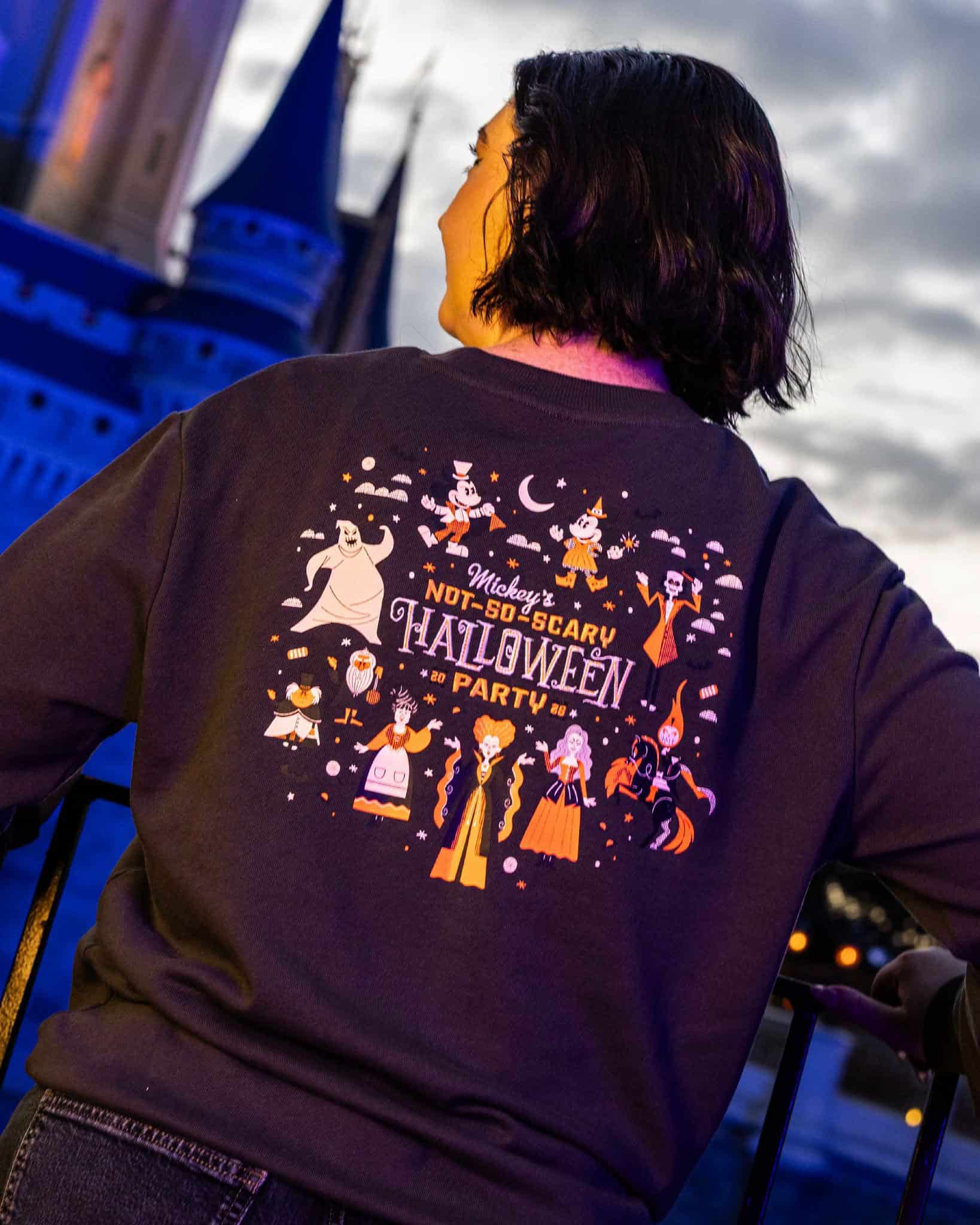 back of the long-sleeve Mickey's Not So Scary Halloween Party shirt