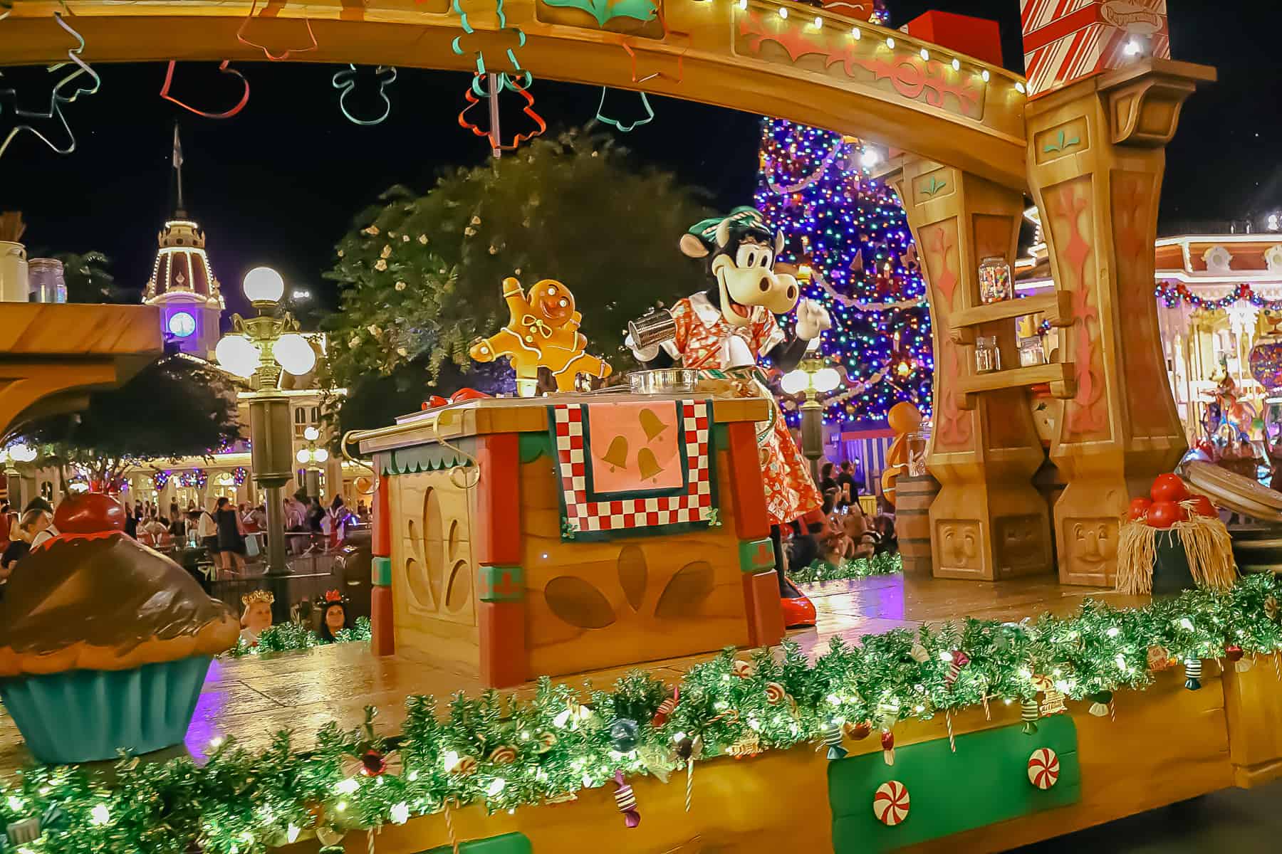 Clarabelle Cow in the evening Christmas Parade. 