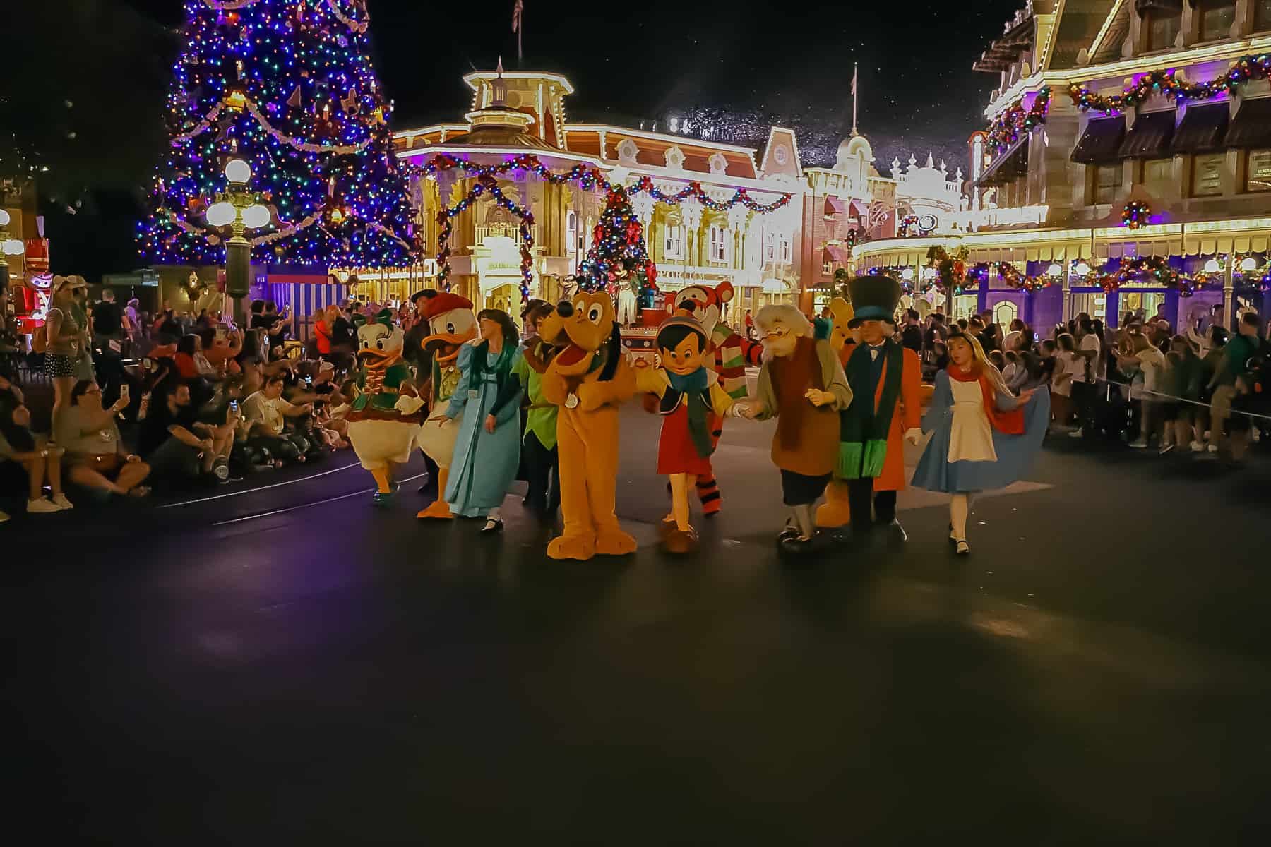 Disney Christmas Parade Characters at night